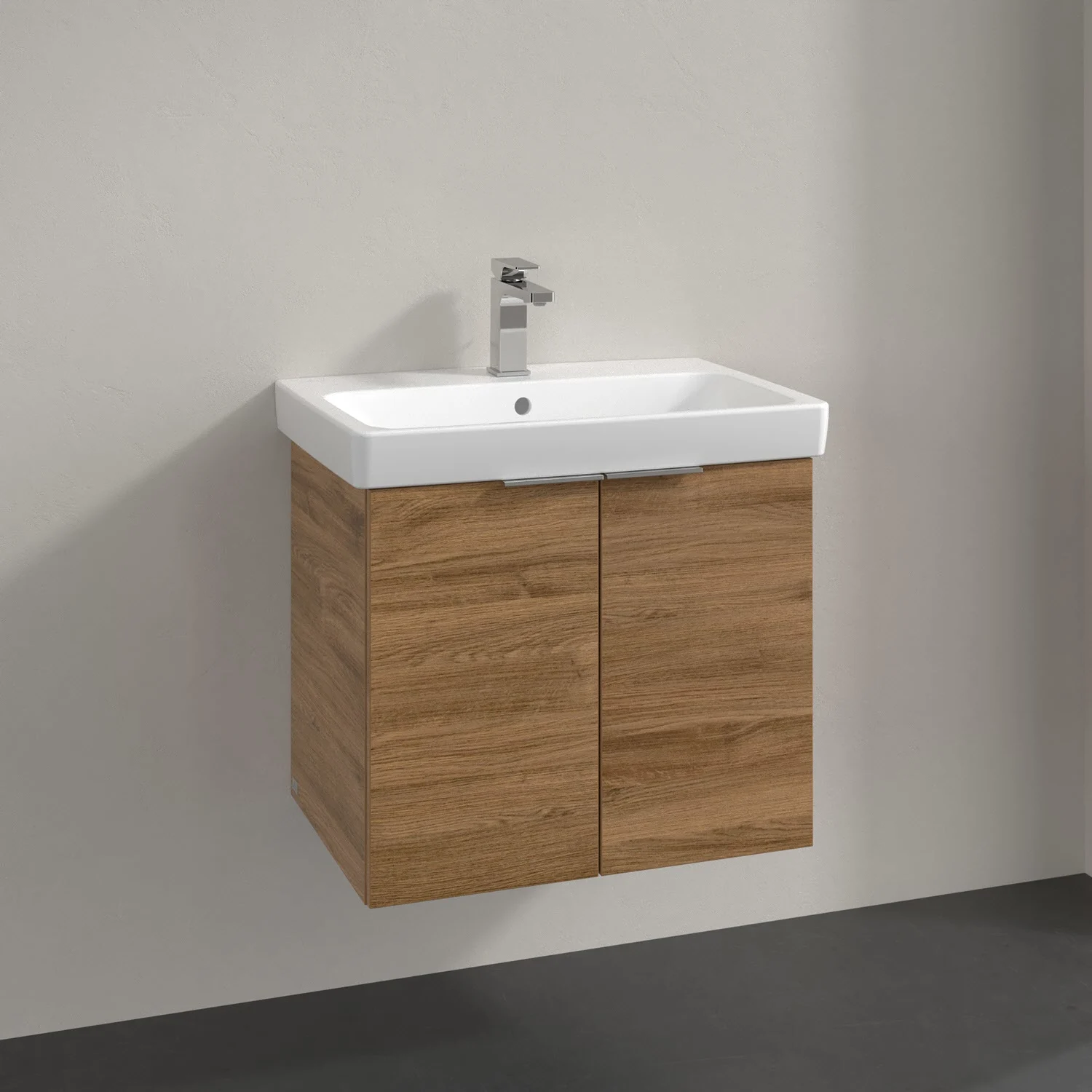 Umywalka z drewnianą szafką widok z przodu, Villeroy & Boch