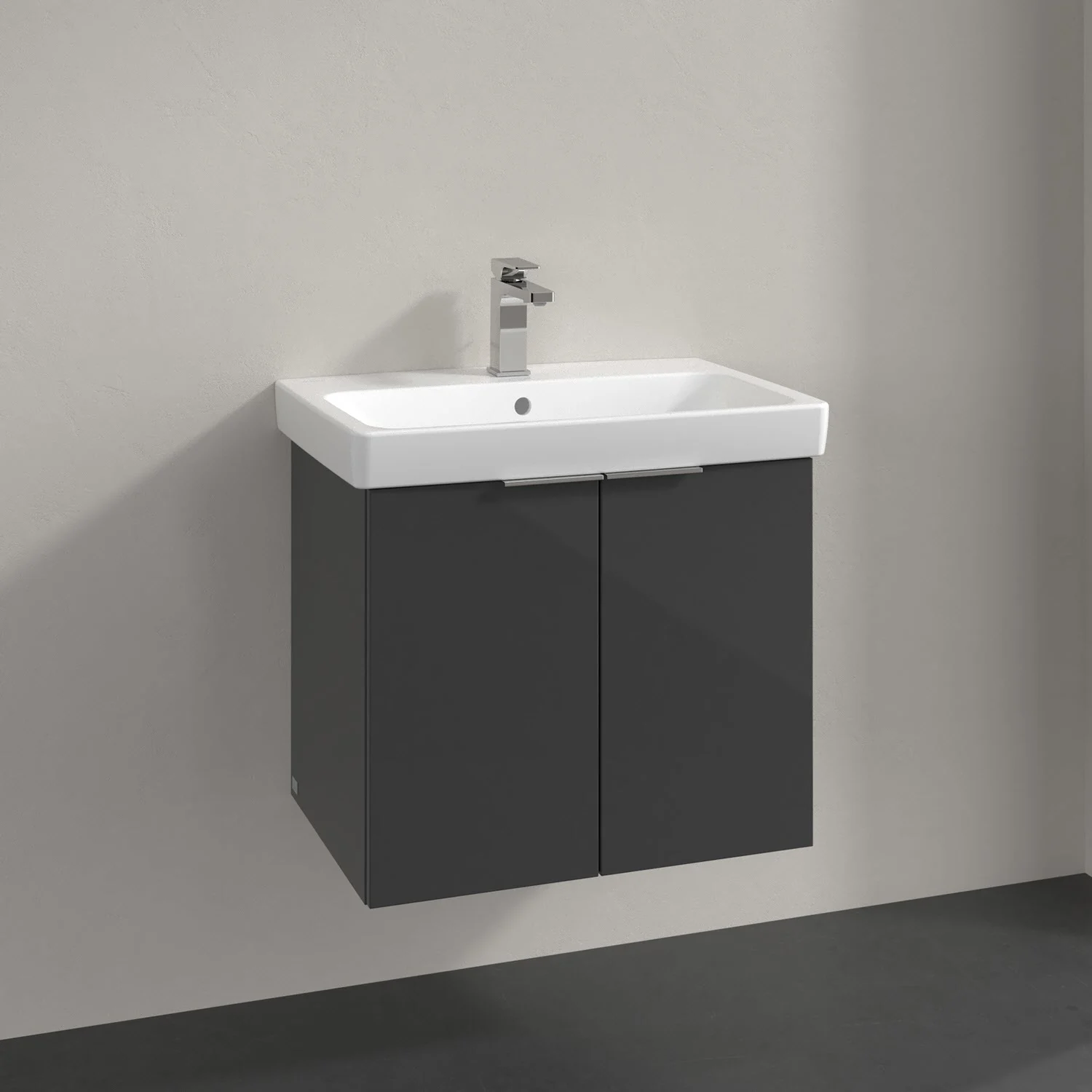 Umywalka z szarą szafką widok z przodu, Villeroy & Boch