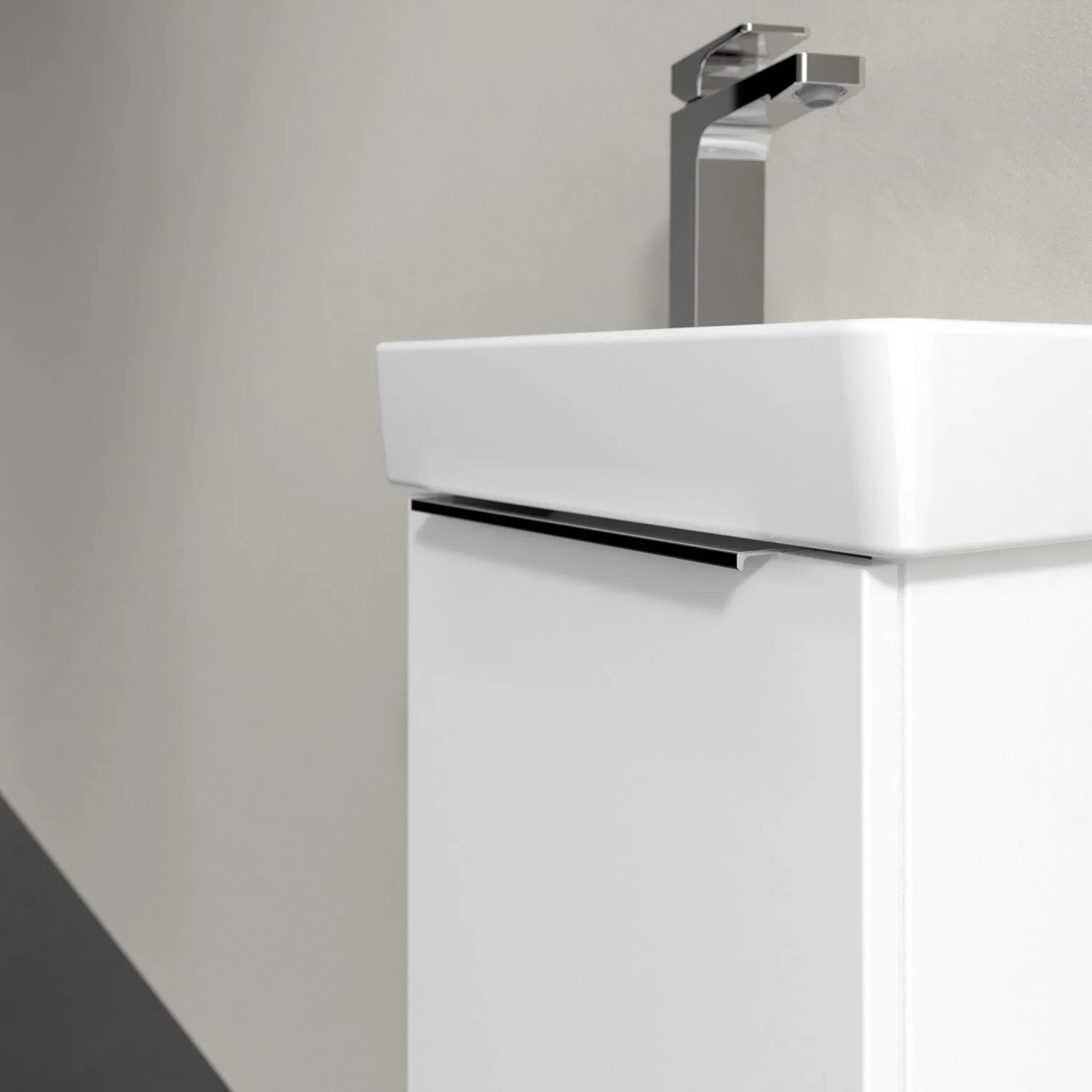 Umywalka z białą szafką zbliżenie, Villeroy & Boch