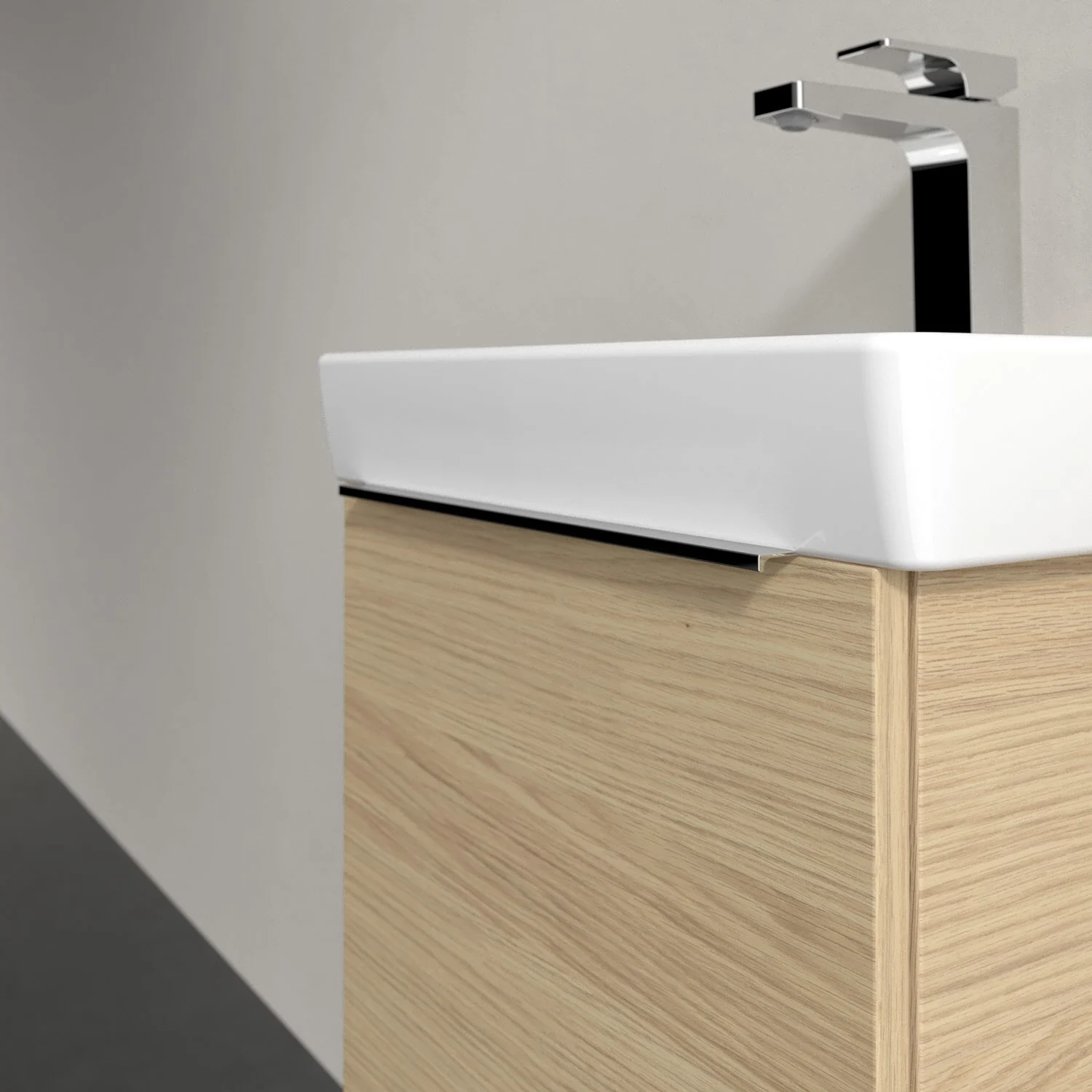 Umywalka z drewnianą szafką zbliżenie, Villeroy & Boch