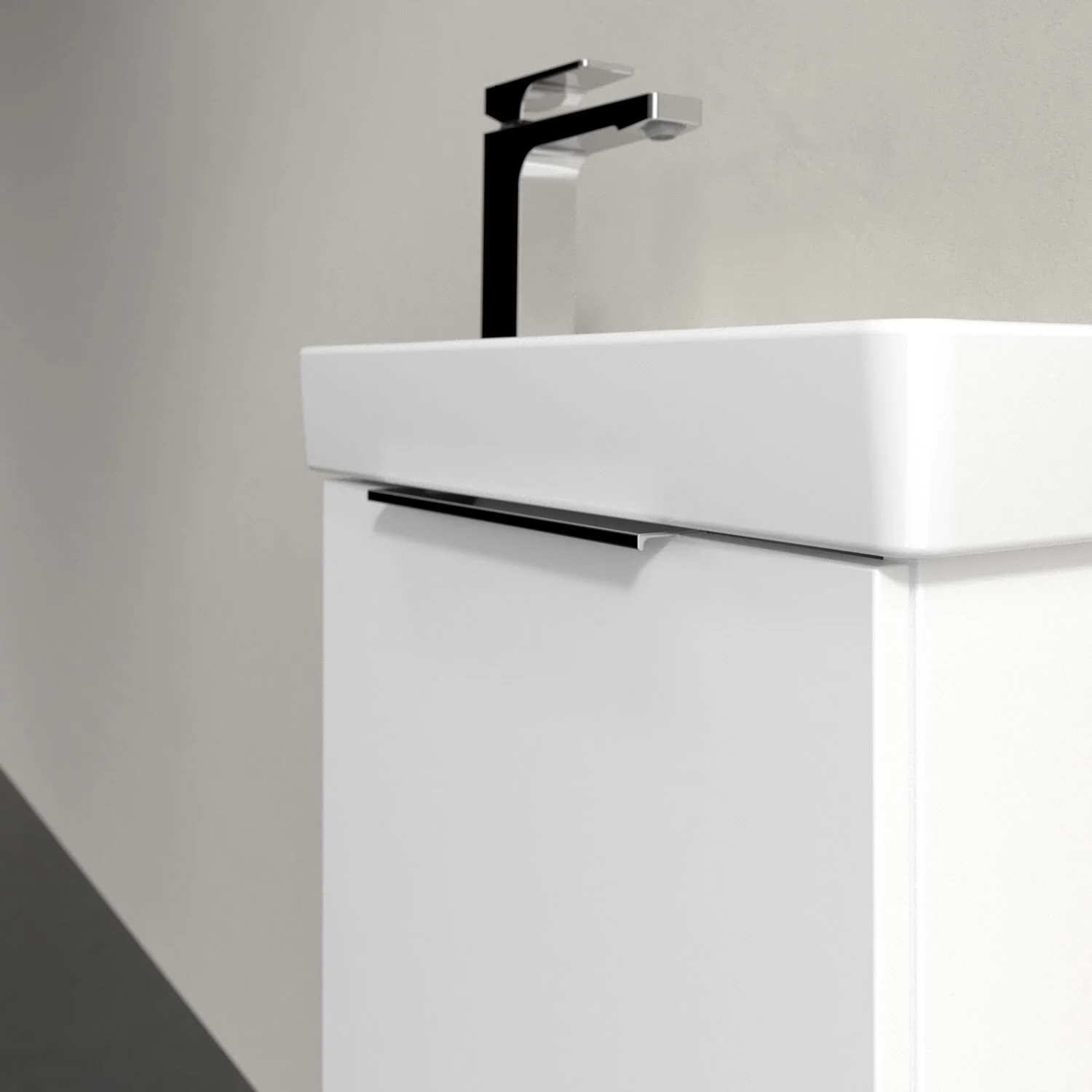 Umywalka z białą szafką zbliżenie, Villeroy & Boch