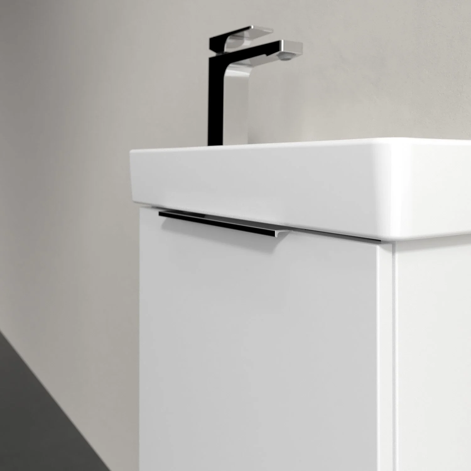 Umywalka z białą szafką zbliżenie, Villeroy & Boch