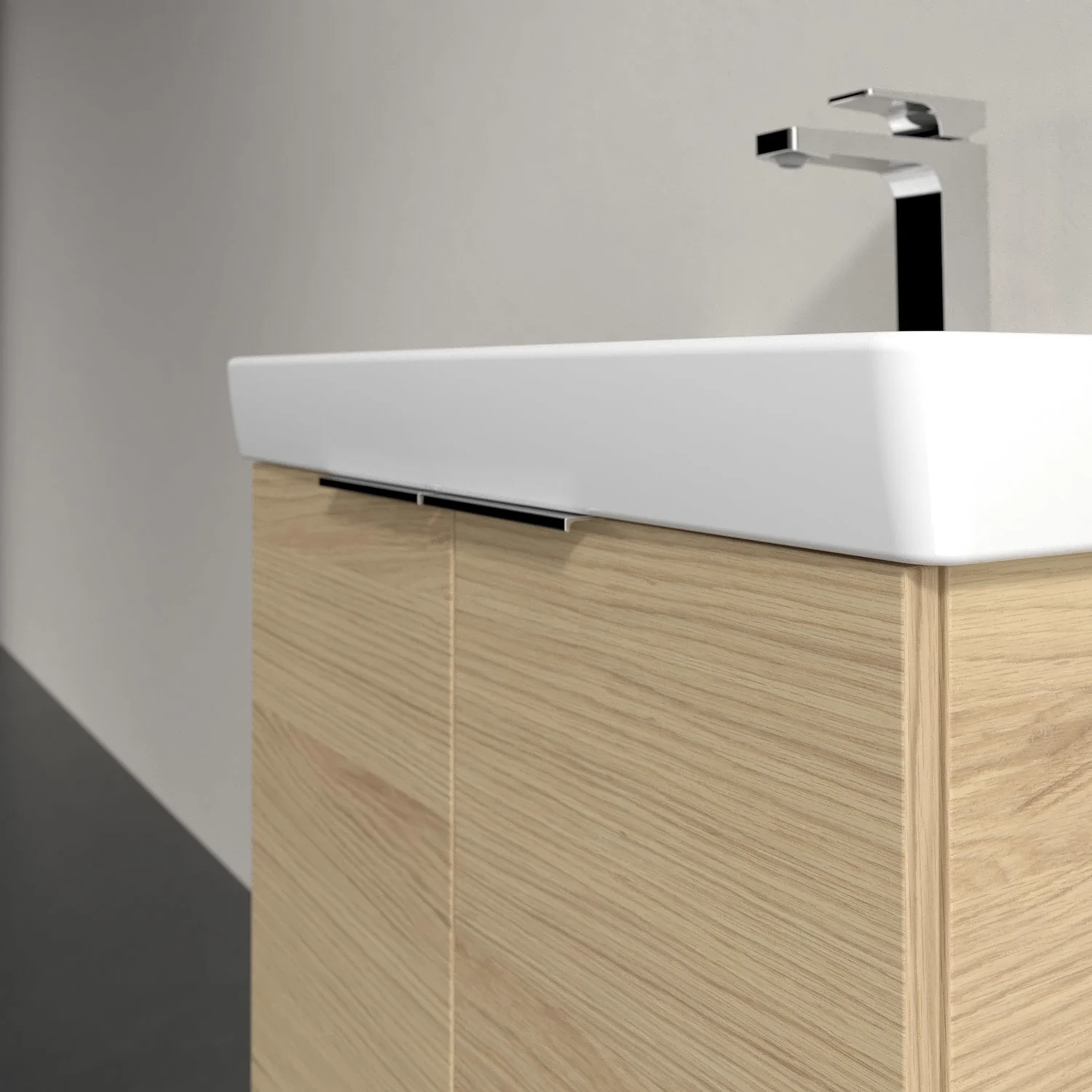 Umywalka z drewnianą szafką zbliżenie, Villeroy & Boch