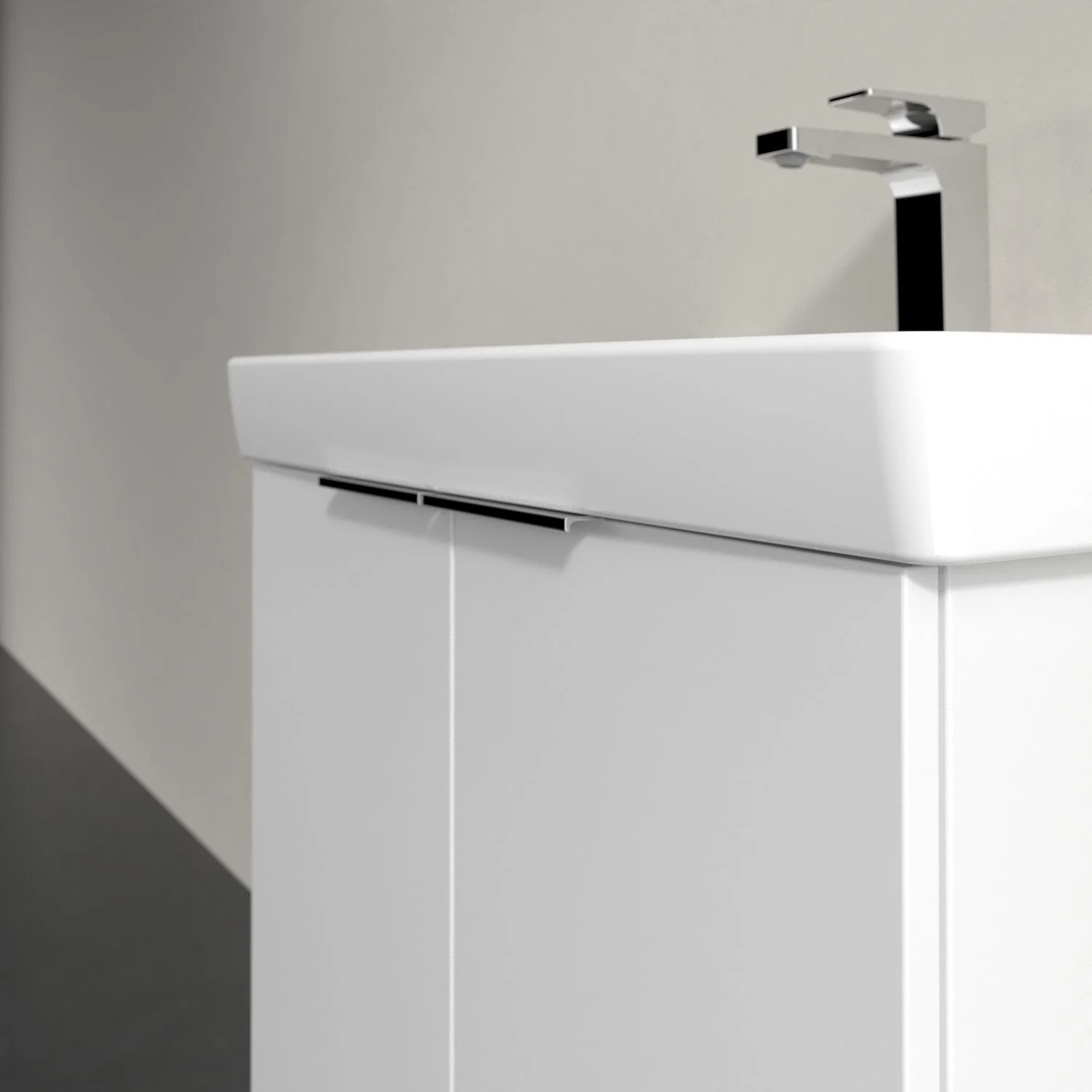 Umywalka z białą szafką zbliżenie, Villeroy & Boch