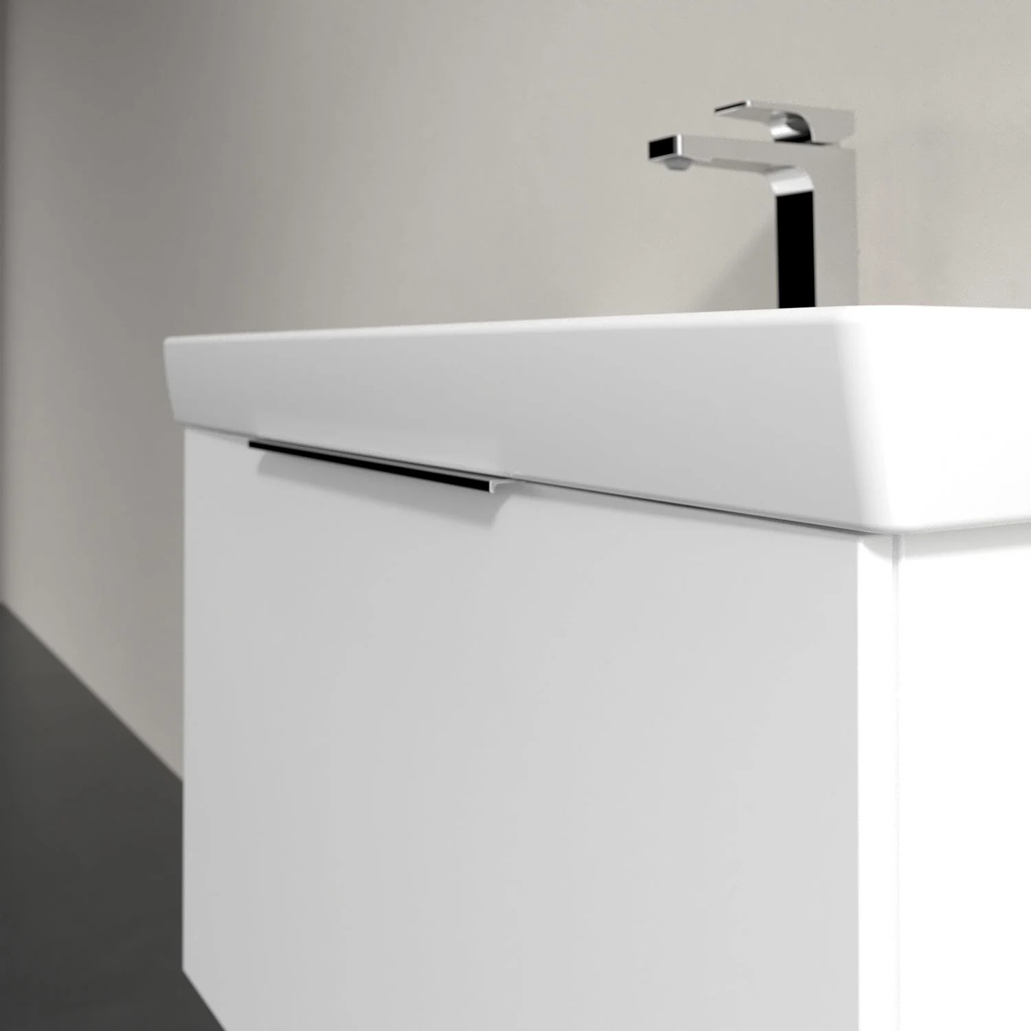 Umywalka z białą szafką zbliżenie, Villeroy & Boch