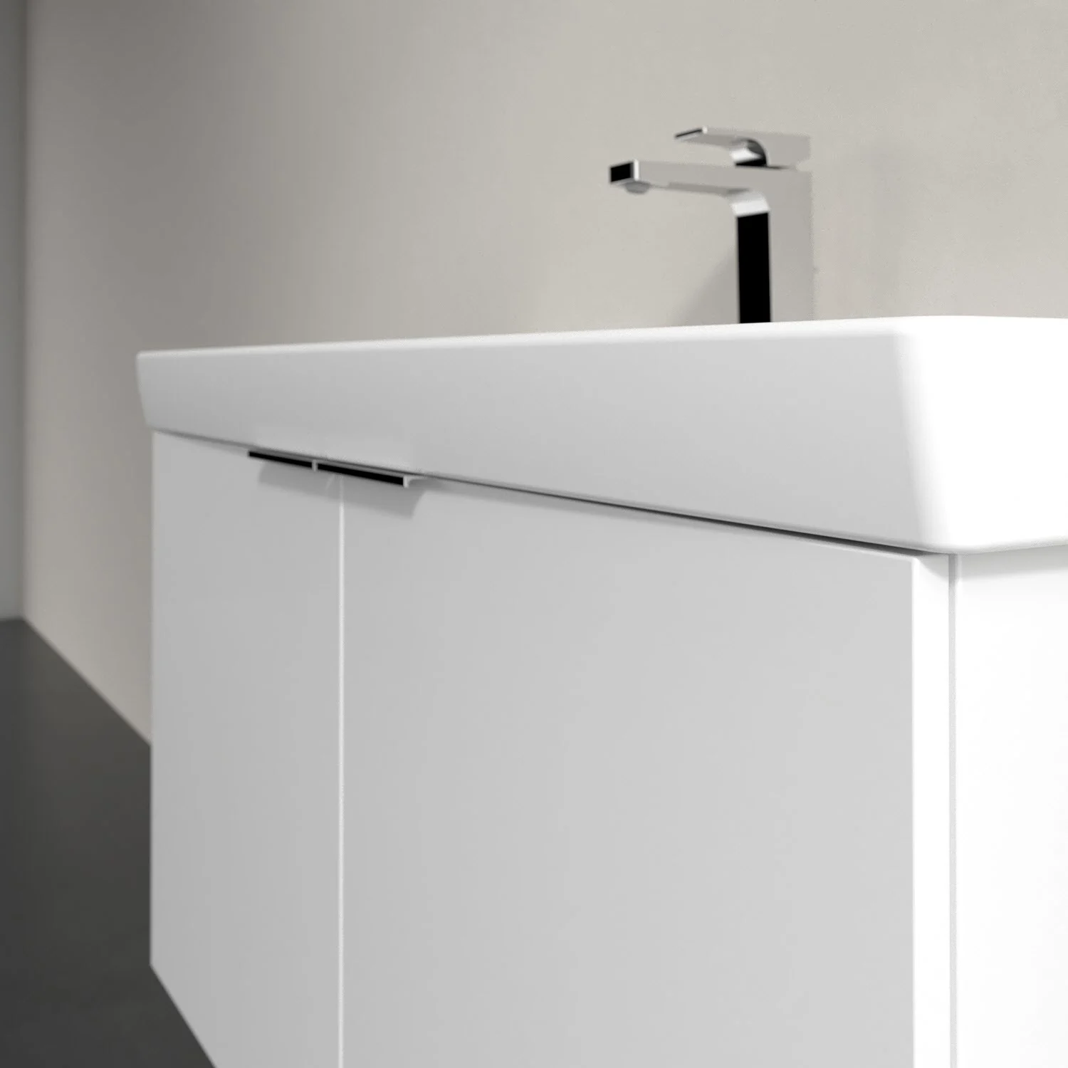 Umywalka z białą szafką zbliżenie, Villeroy & Boch