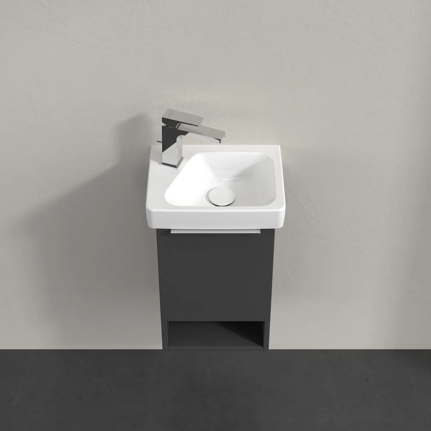 Czarna umywalka z szafką zbliżenie, Villeroy & Boch