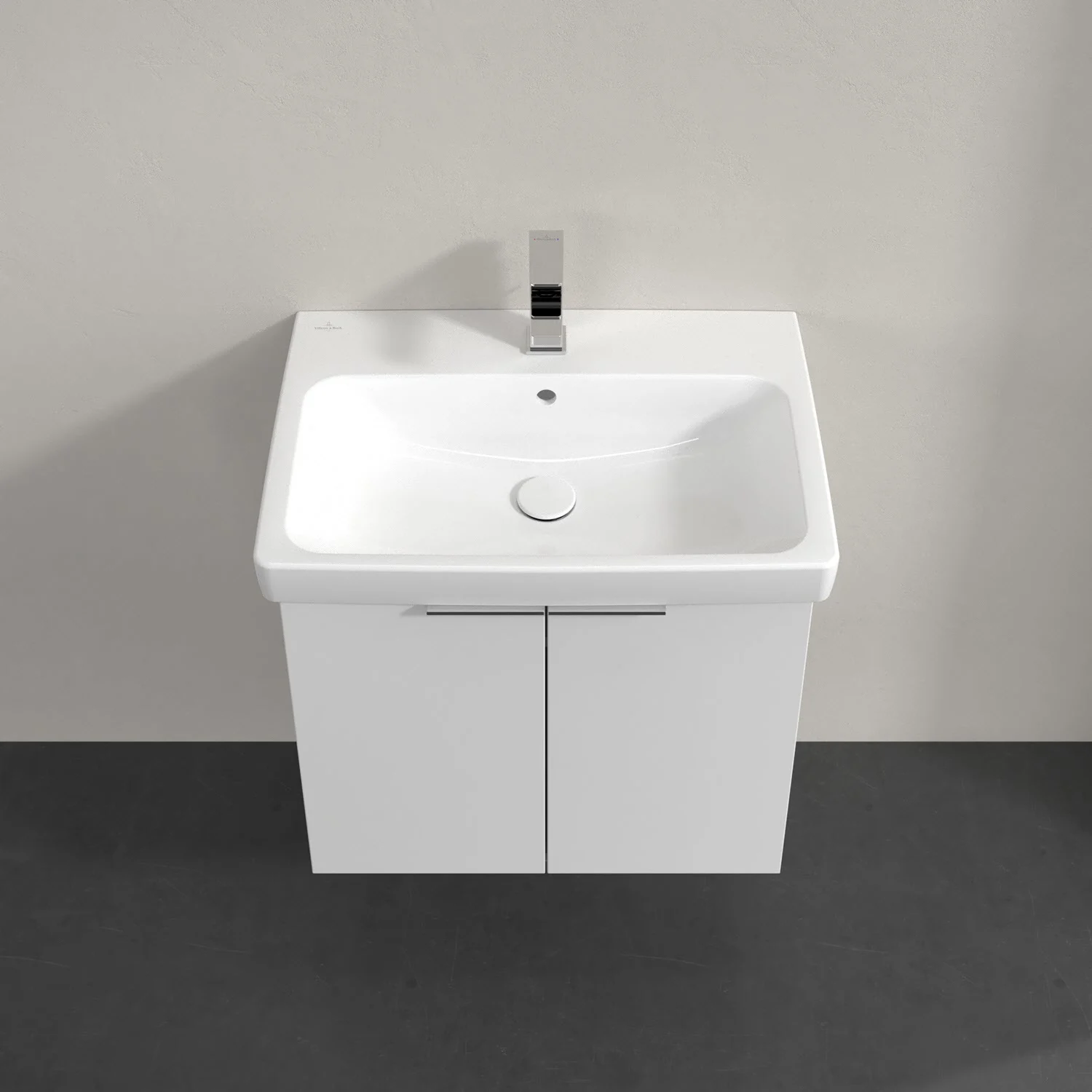 Umywalka z białą szafką widziana z góry, Villeroy & Boch