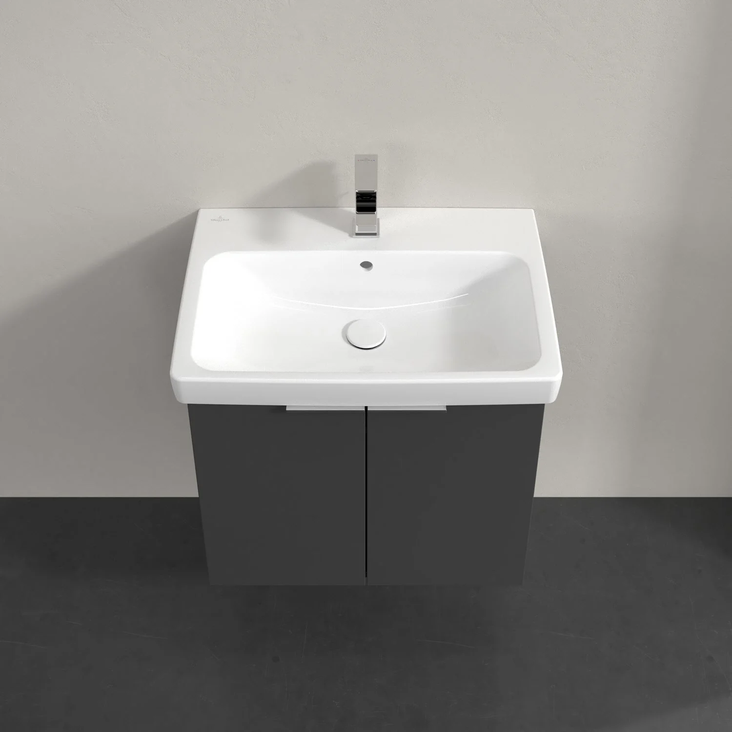 Umywalka z szarą szafką widziana z góry, Villeroy & Boch