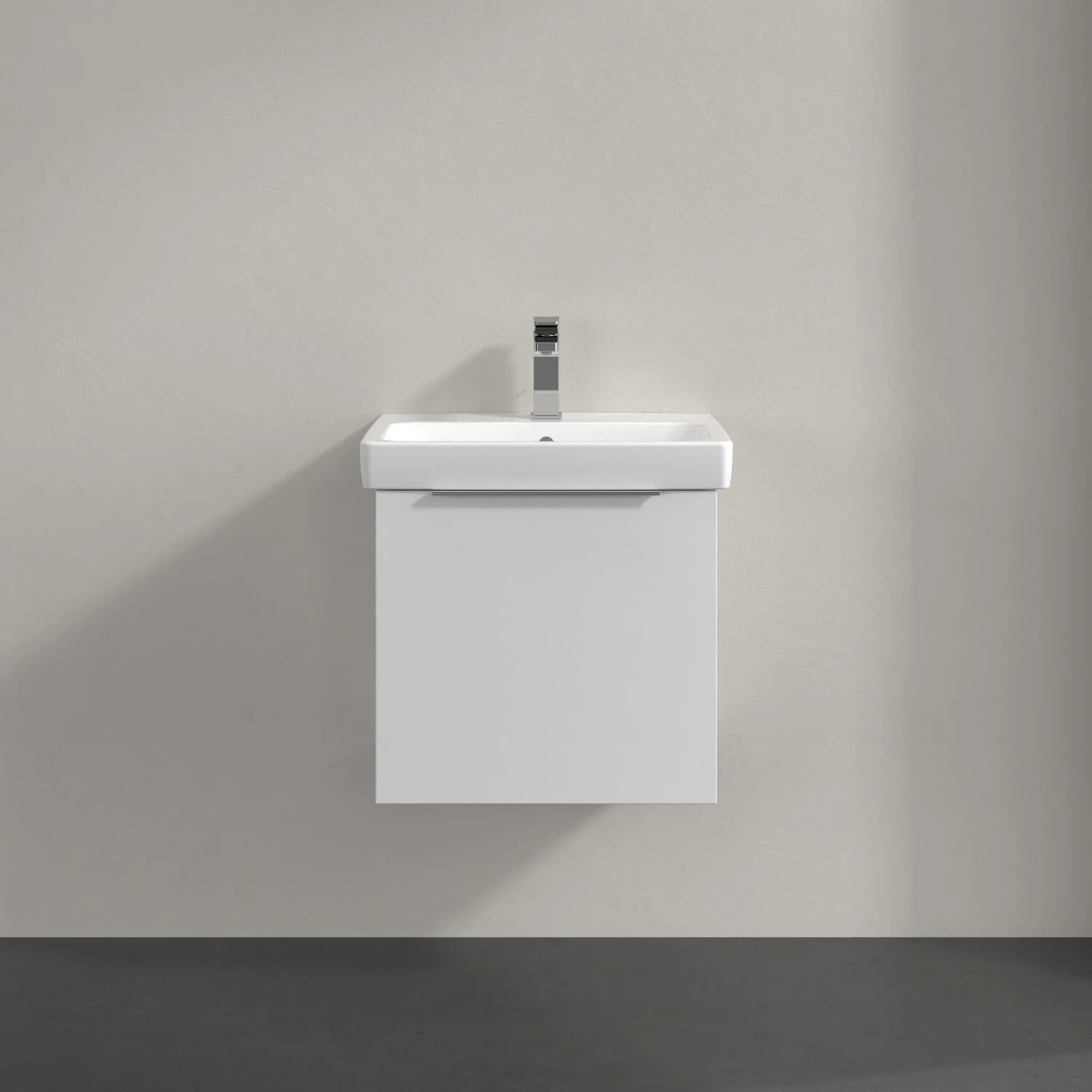 Biała umywalka z szafką na ścianie, Villeroy & Boch