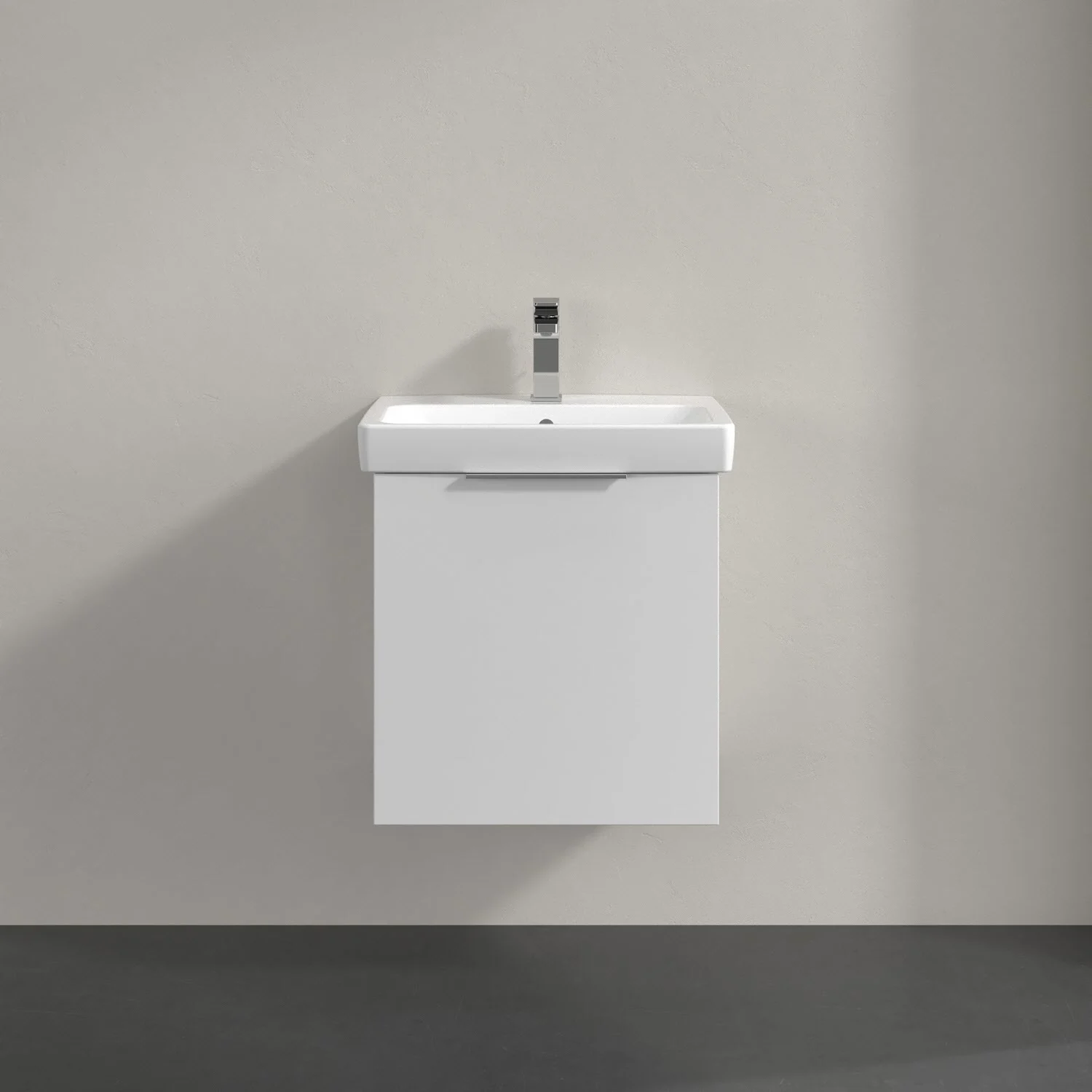 Biała umywalka z szafką na ścianie, Villeroy & Boch