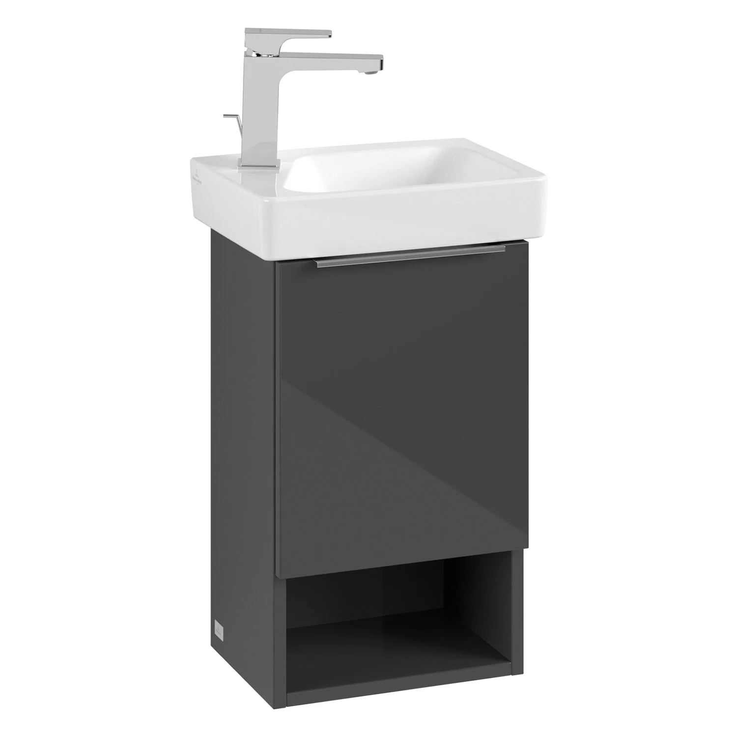Szara szafka pod umywalkę z baterią, Villeroy & Boch