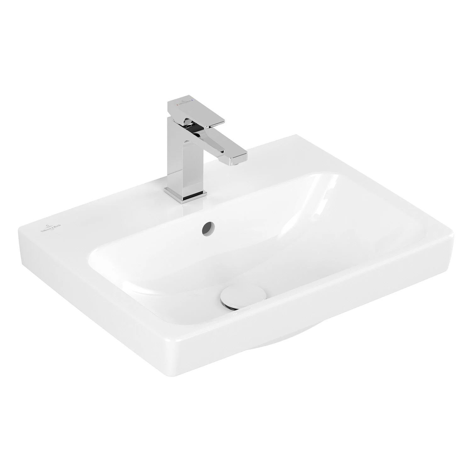 Biała umywalka z baterią w widoku bocznym, Villeroy & Boch