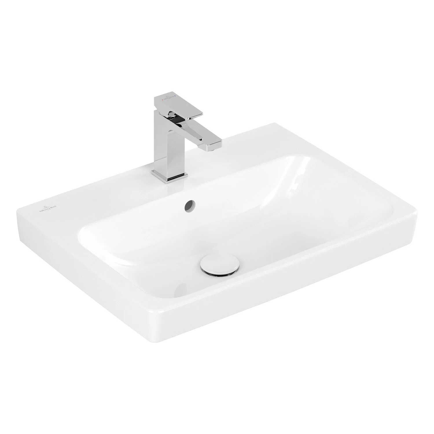 Biała umywalka z baterią w widoku bocznym, Villeroy & Boch