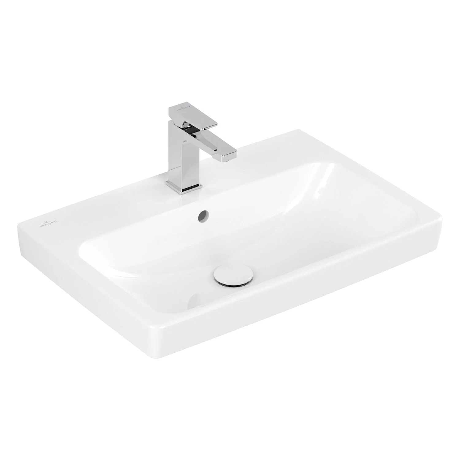 Biała umywalka widok z boku z baterią, Villeroy & Boch