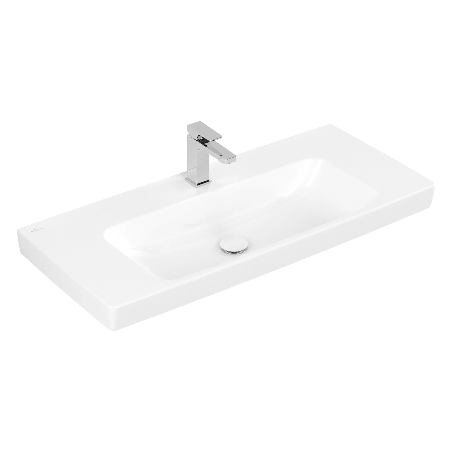 Biała umywalka widok z przodu z baterią, Villeroy & Boch