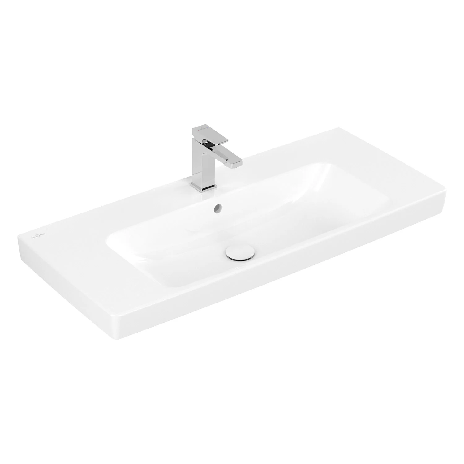 Biała umywalka widok z przodu z baterią, Villeroy & Boch