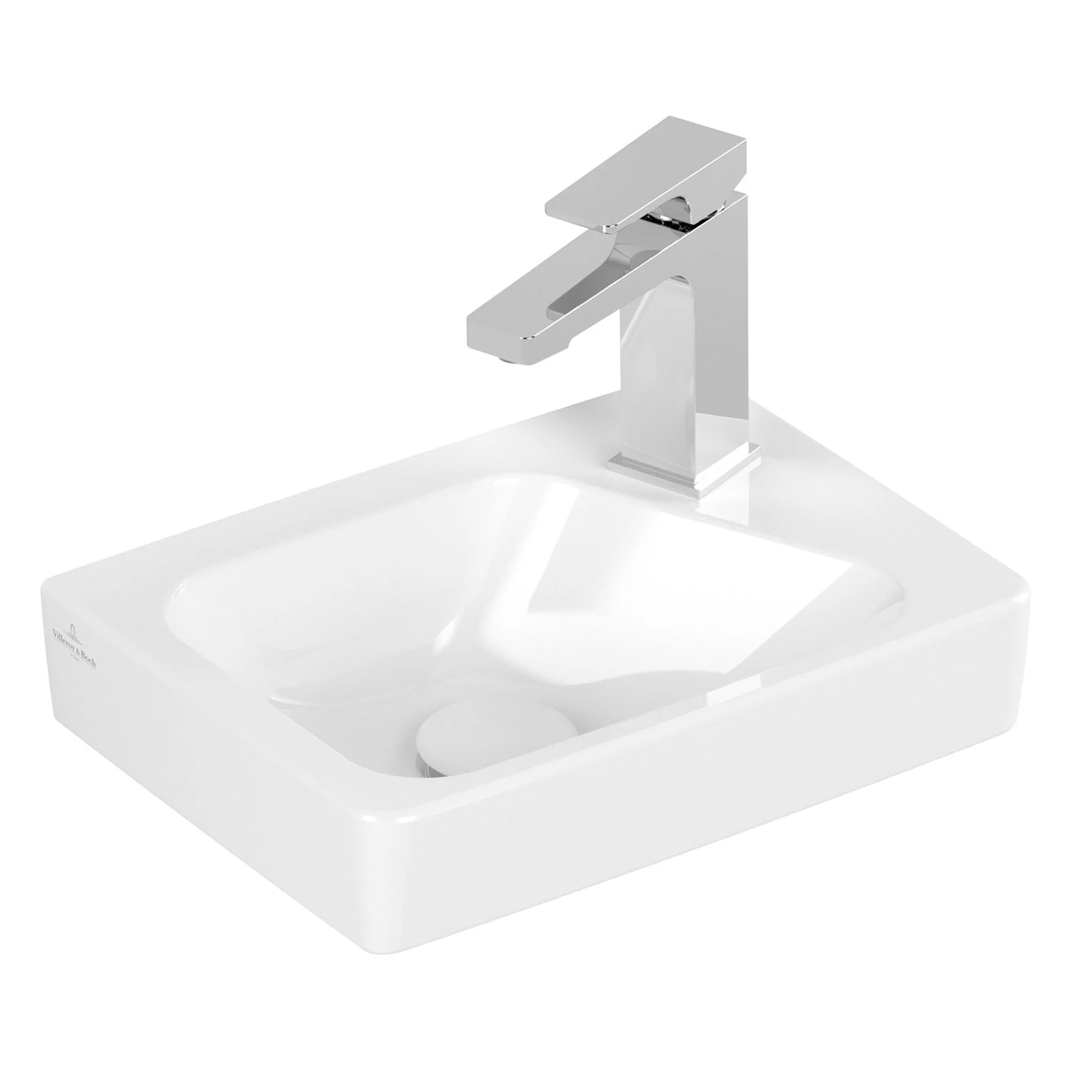 Biała umywalka z baterią, widok z przodu, Villeroy & Boch