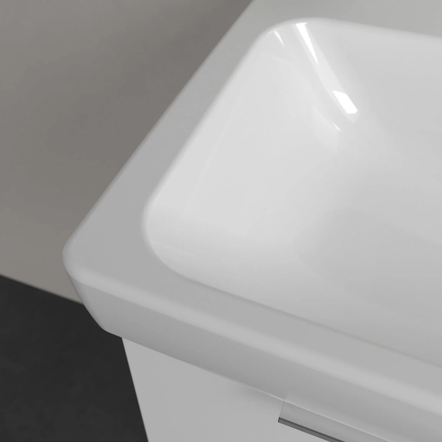 Zbliżenie białej umywalki, Villeroy & Boch