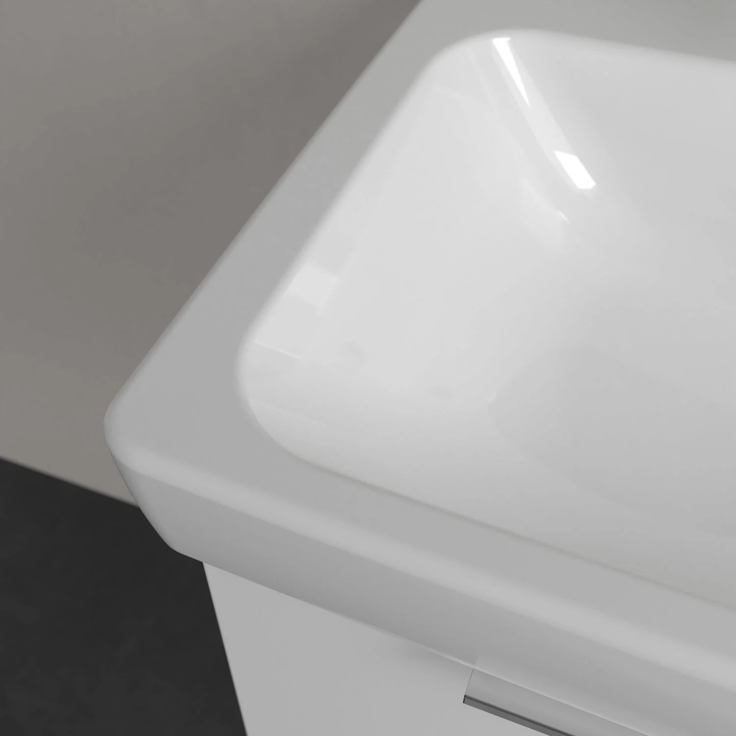 Zbliżenie białej umywalki, Villeroy & Boch