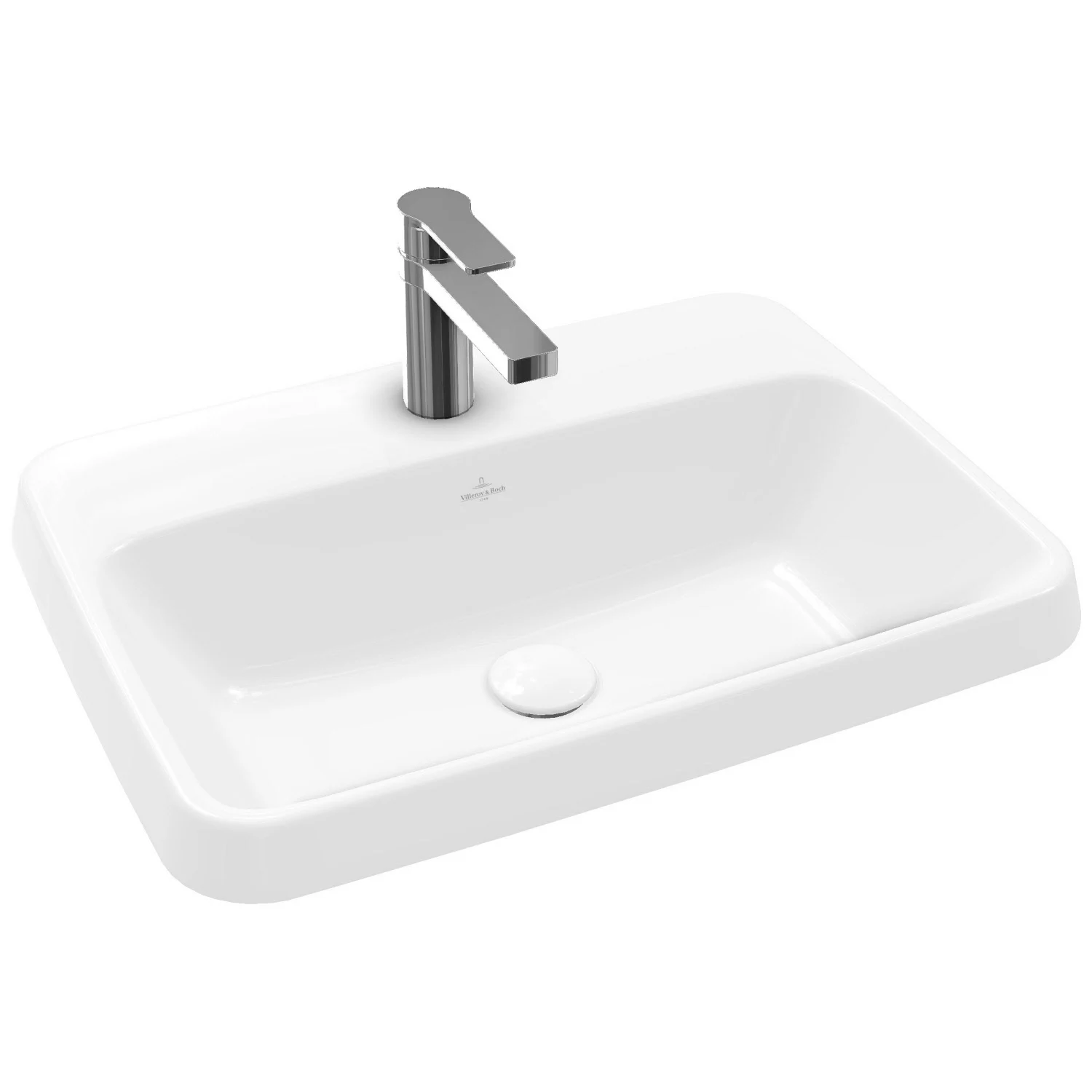 Prostokątna umywalka z baterią w widoku z przodu, Villeroy & Boch