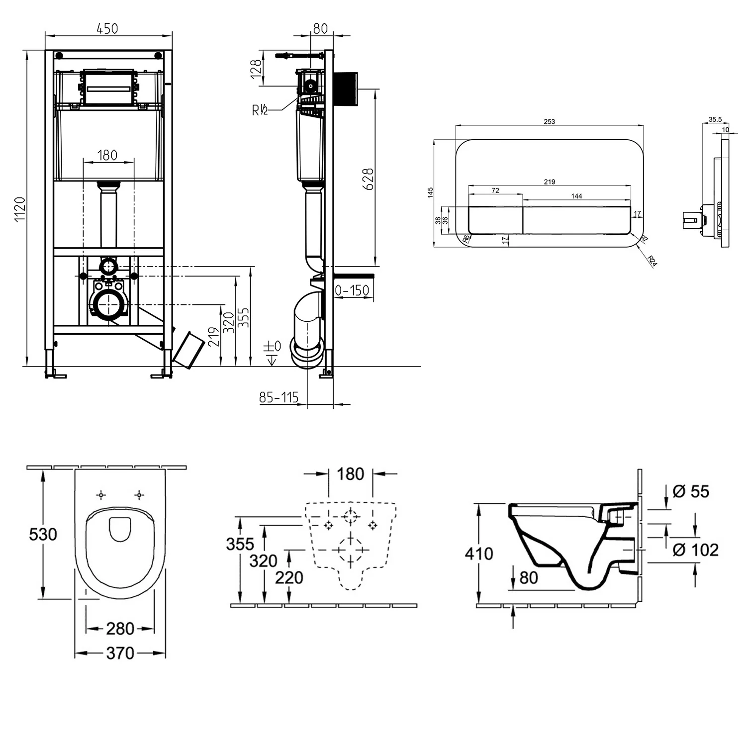 Villeroy & Boch Architectura WC-Set Direct Flush, mit Vorwandelement und Betätigungsplatte Bild 5