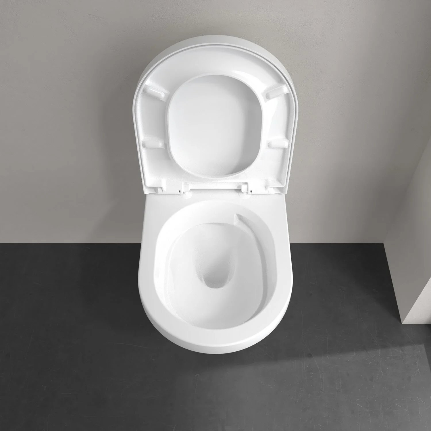 Toaleta podwieszana z otwartą pokrywą widok z góry, Villeroy & Boch