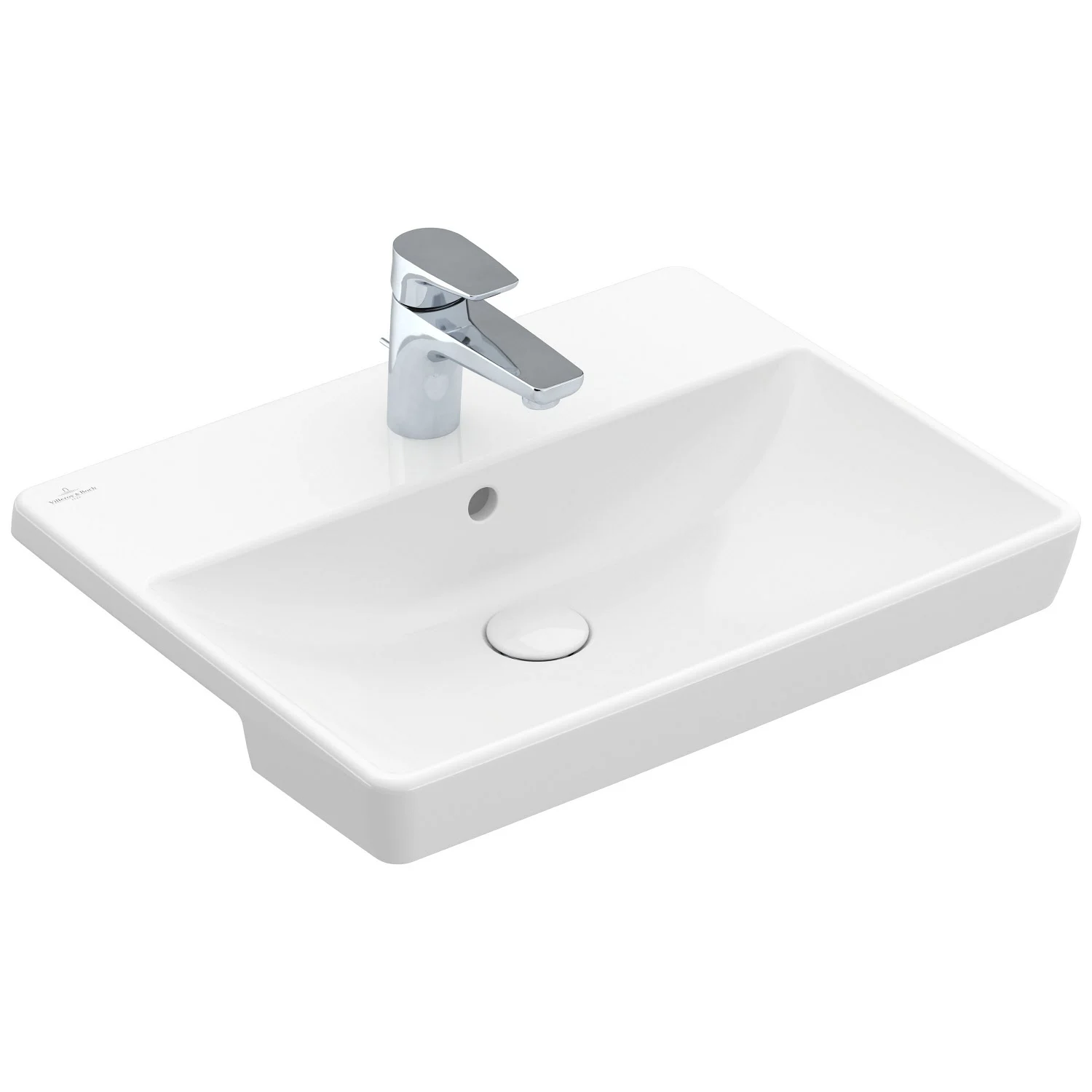 Biała umywalka z baterią w widoku bocznym, Villeroy & Boch