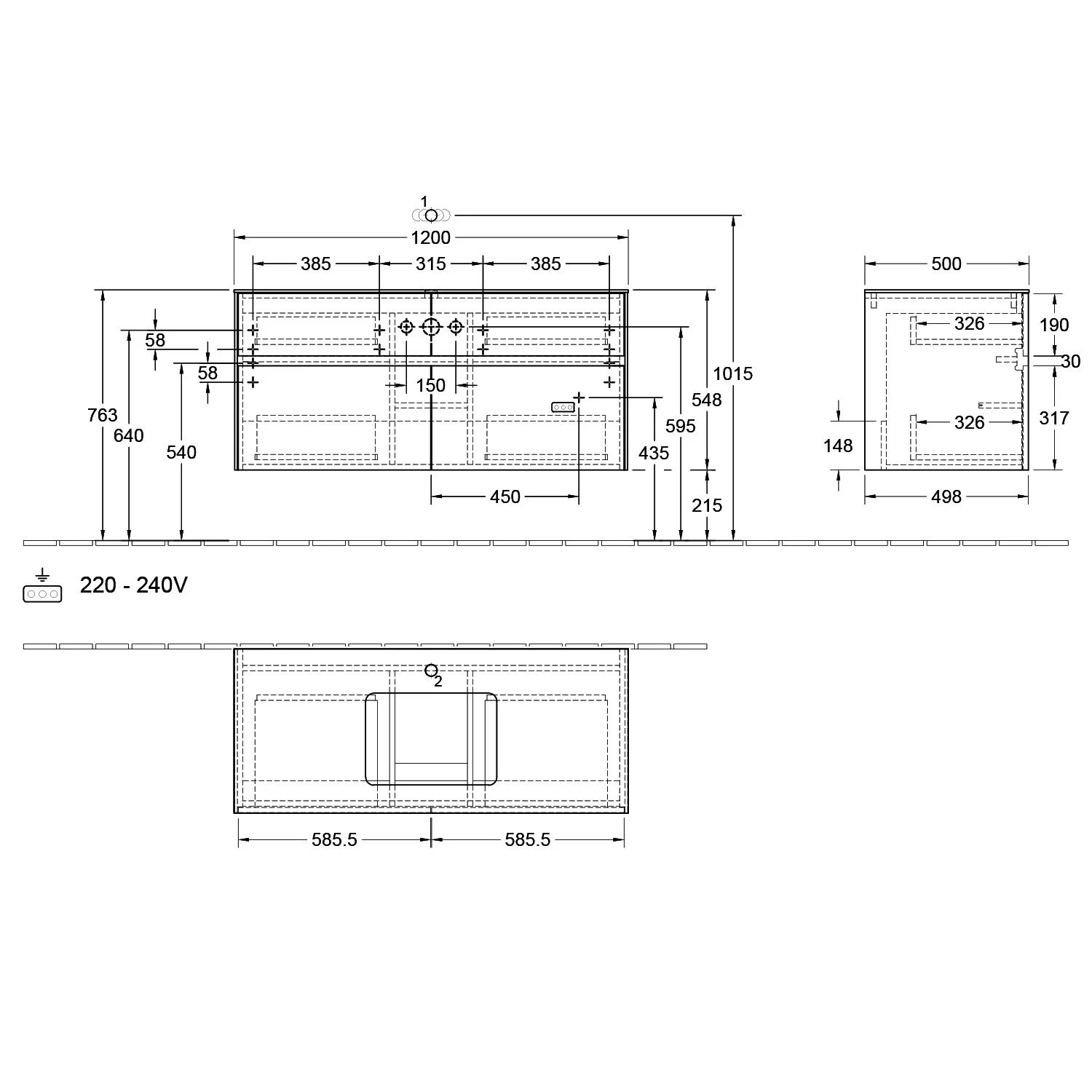 Villeroy & Boch Collaro Waschtischunterschrank 120 x 50 cm, mit 4 Auszügen und LED-Beleuchtung für Venticello Waschtisch Bild 5
