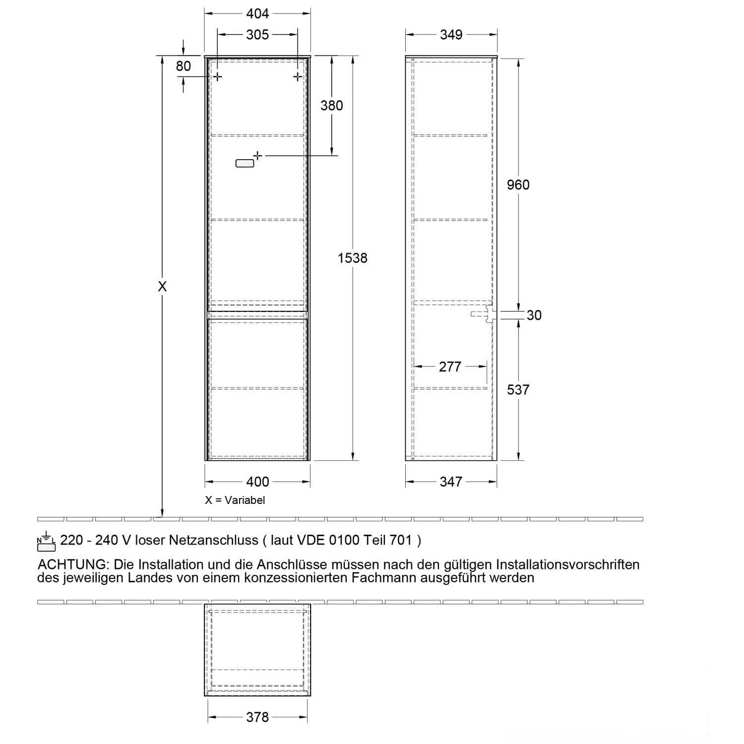 Villeroy & Boch Collaro Hochschrank 40,4 x 153,8 cm mit 2 Türen, Anschlag rechts Bild 2