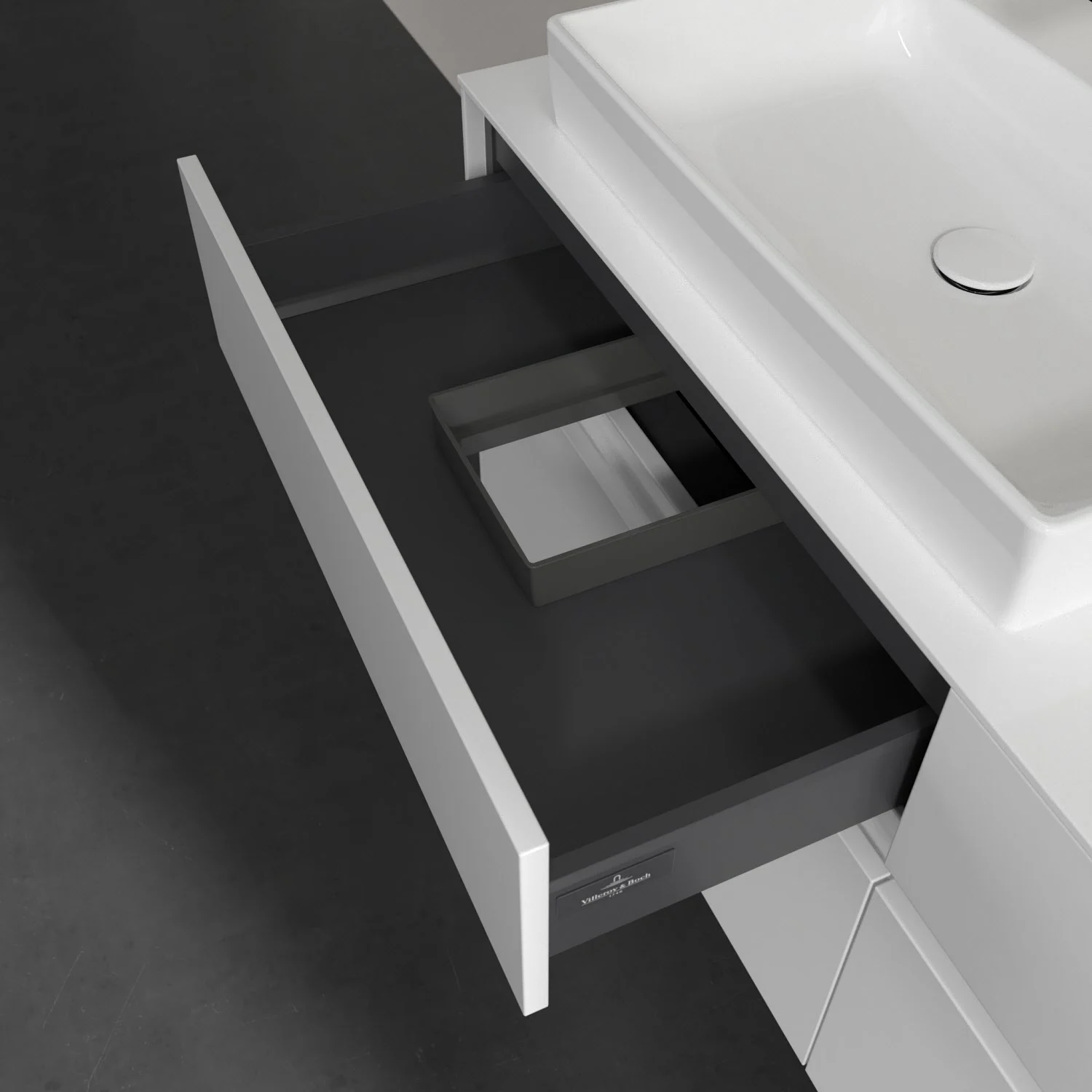 Umywalka z białą szufladą widok z boku, Villeroy & Boch