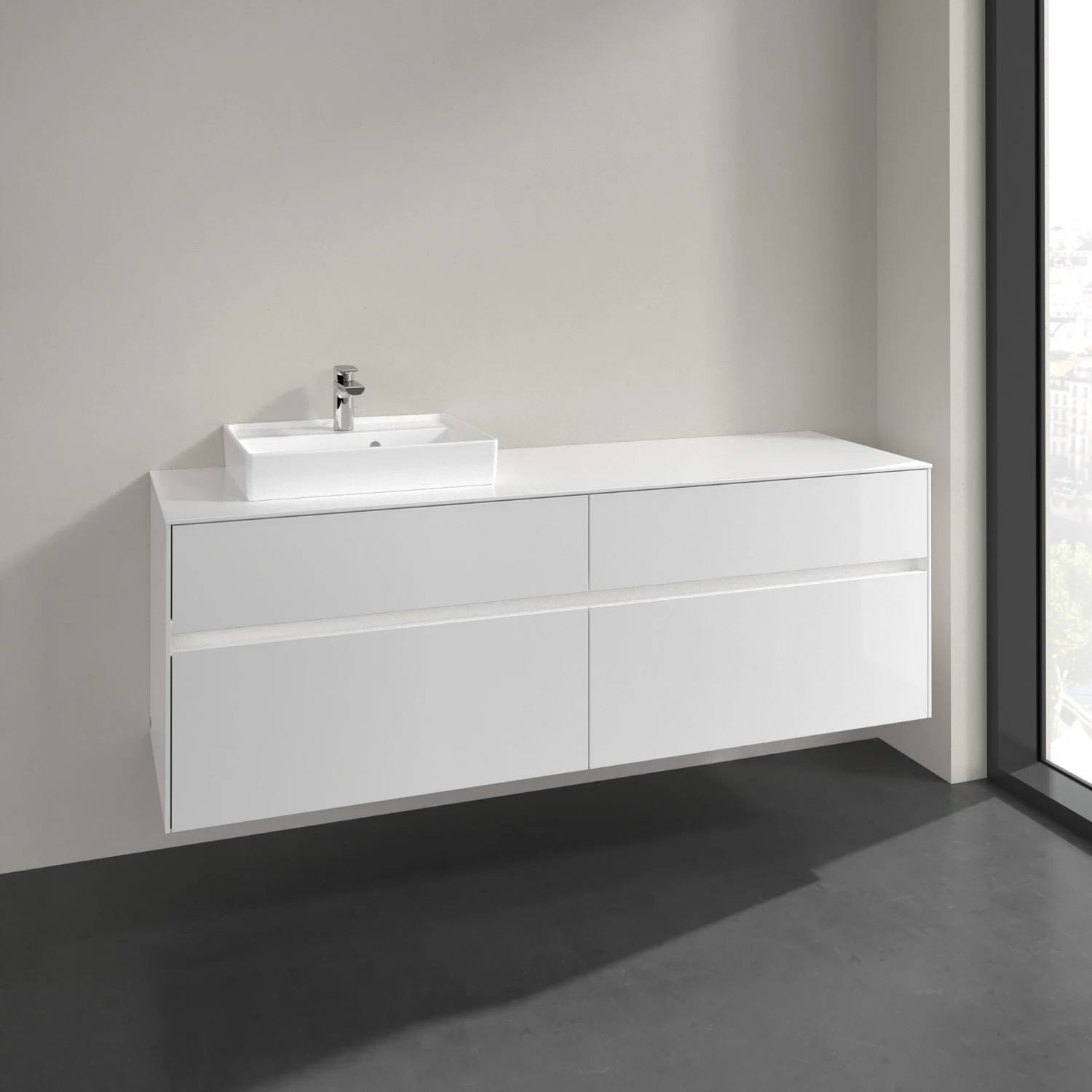 Biała umywalka z umywalką w nowoczesnej łazience, Villeroy & Boch