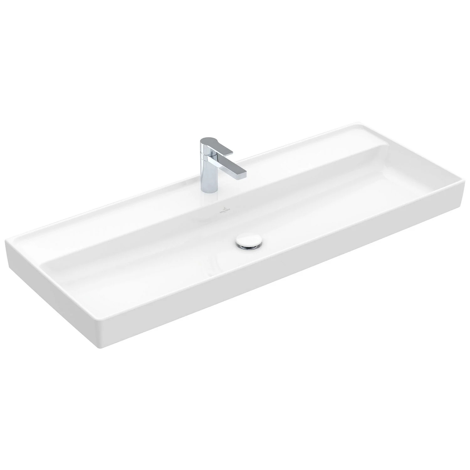 Biała umywalka z baterią w widoku bocznym, Villeroy & Boch