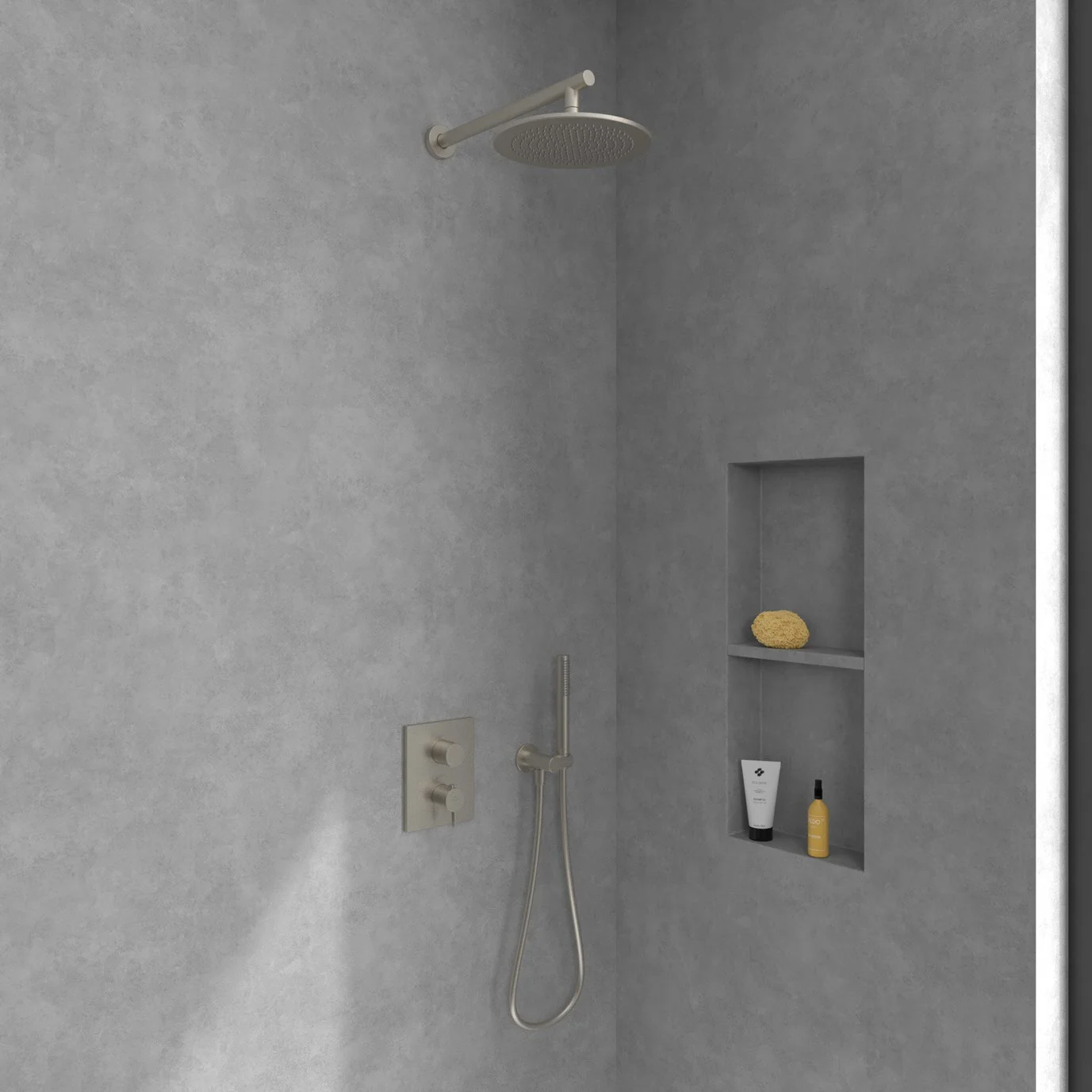 Niklowana armatura prysznicowa w nowoczesnym prysznicu, Villeroy & Boch