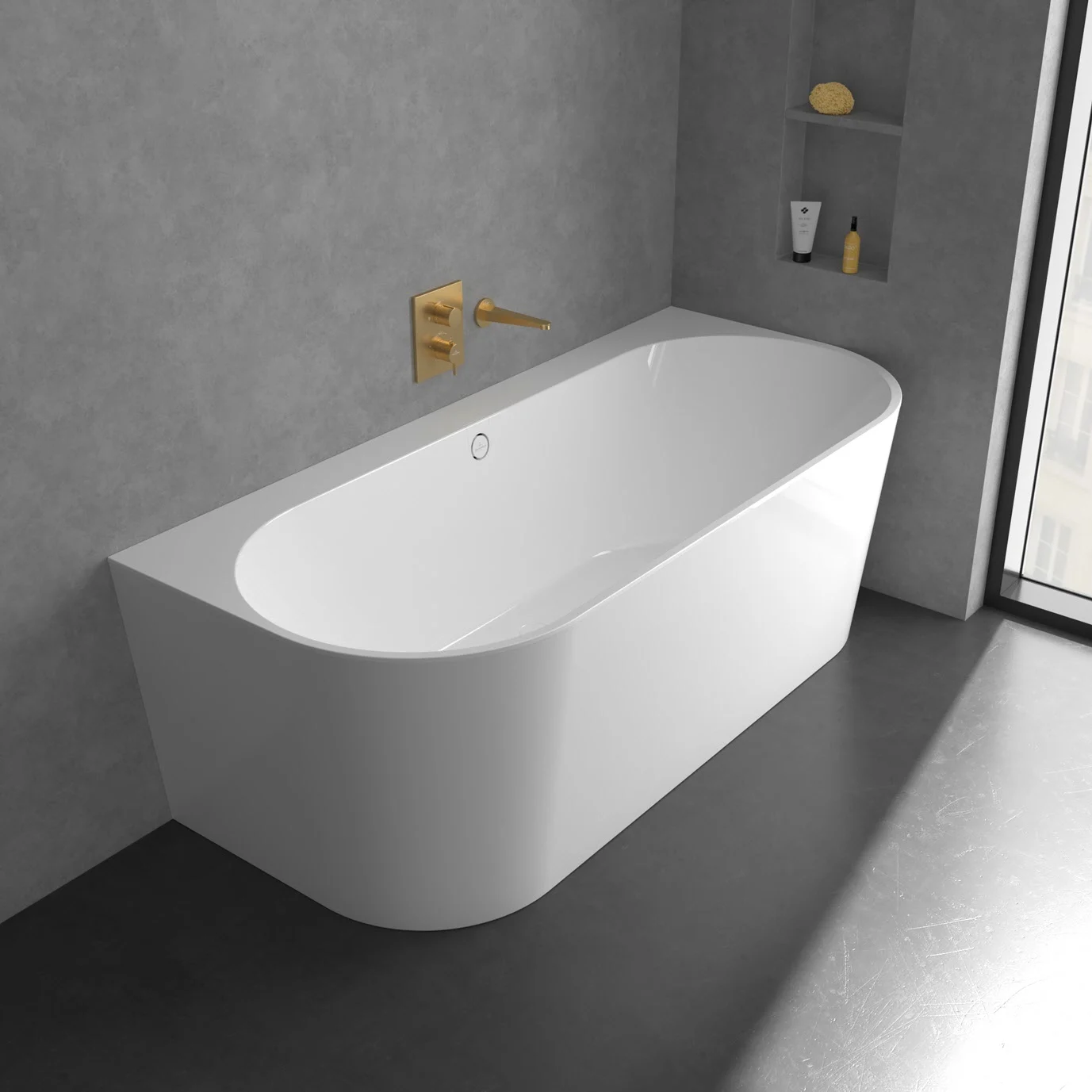 Biała wanna ze złotą baterią zbliżenie, Villeroy & Boch