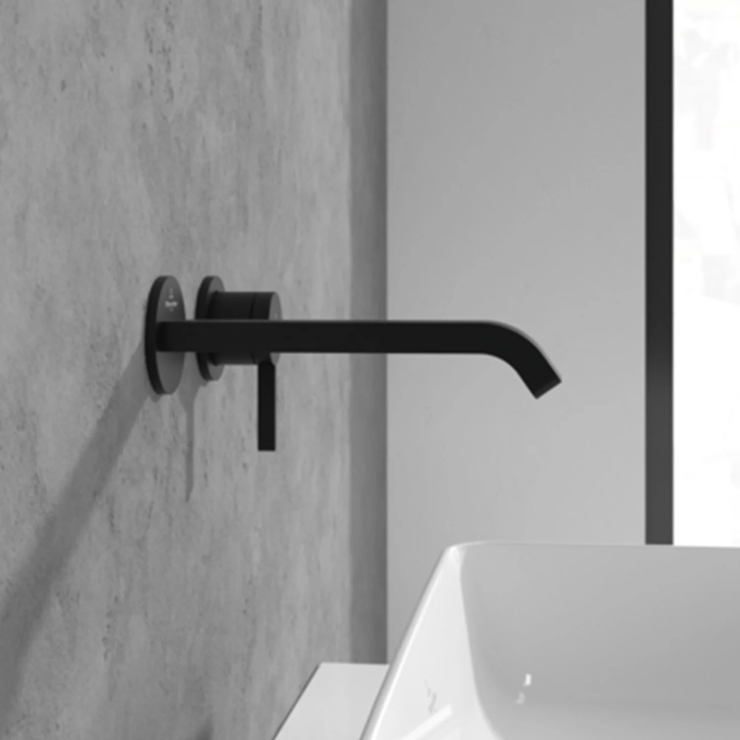 Widok boczny czarnego kranu w łazience, Villeroy & Boch