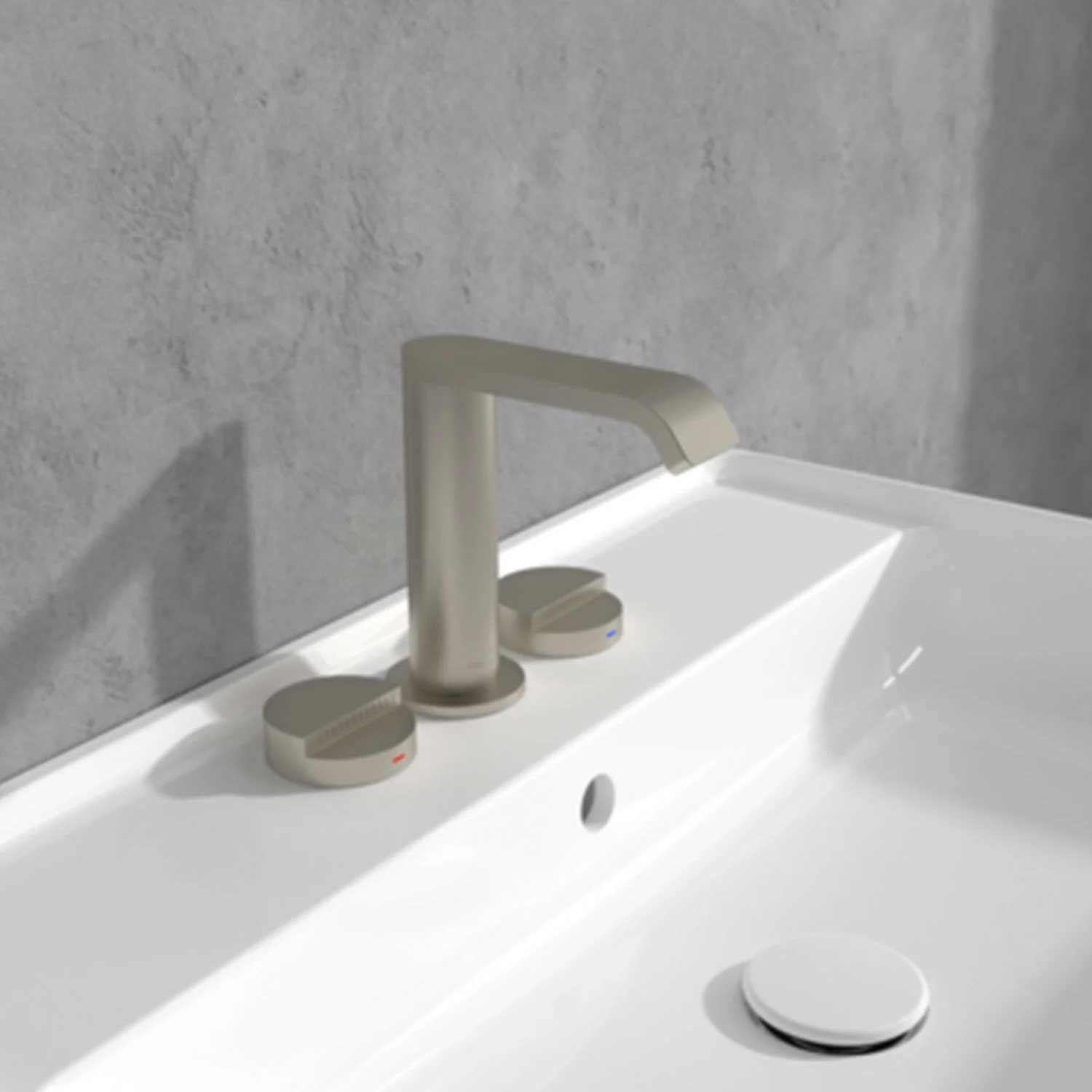 Umywalka z niklowaną baterią w łazience, Villeroy & Boch