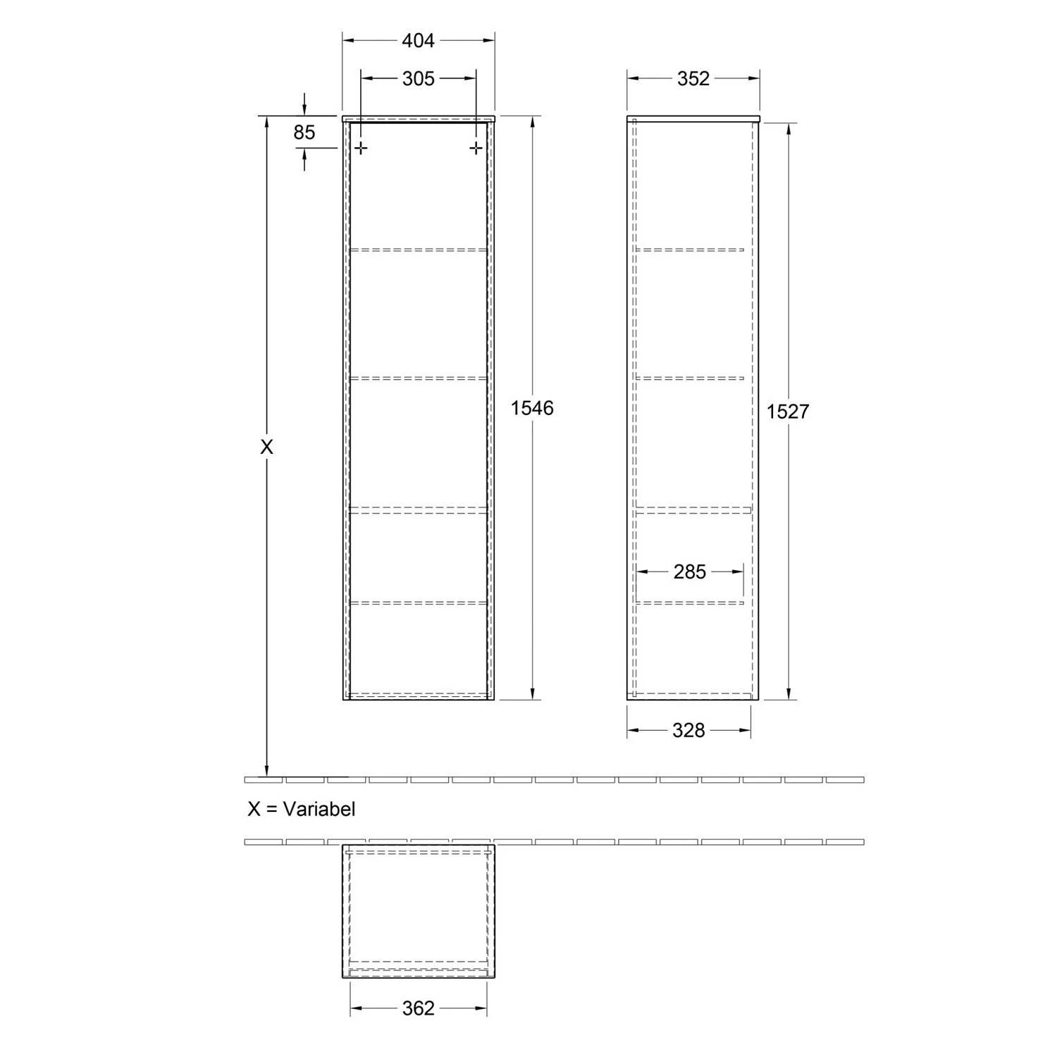 Villeroy & Boch Finero Hochschrank 40,4 x 154,6 cm mit 1 Tür, Anschlag links Bild 5