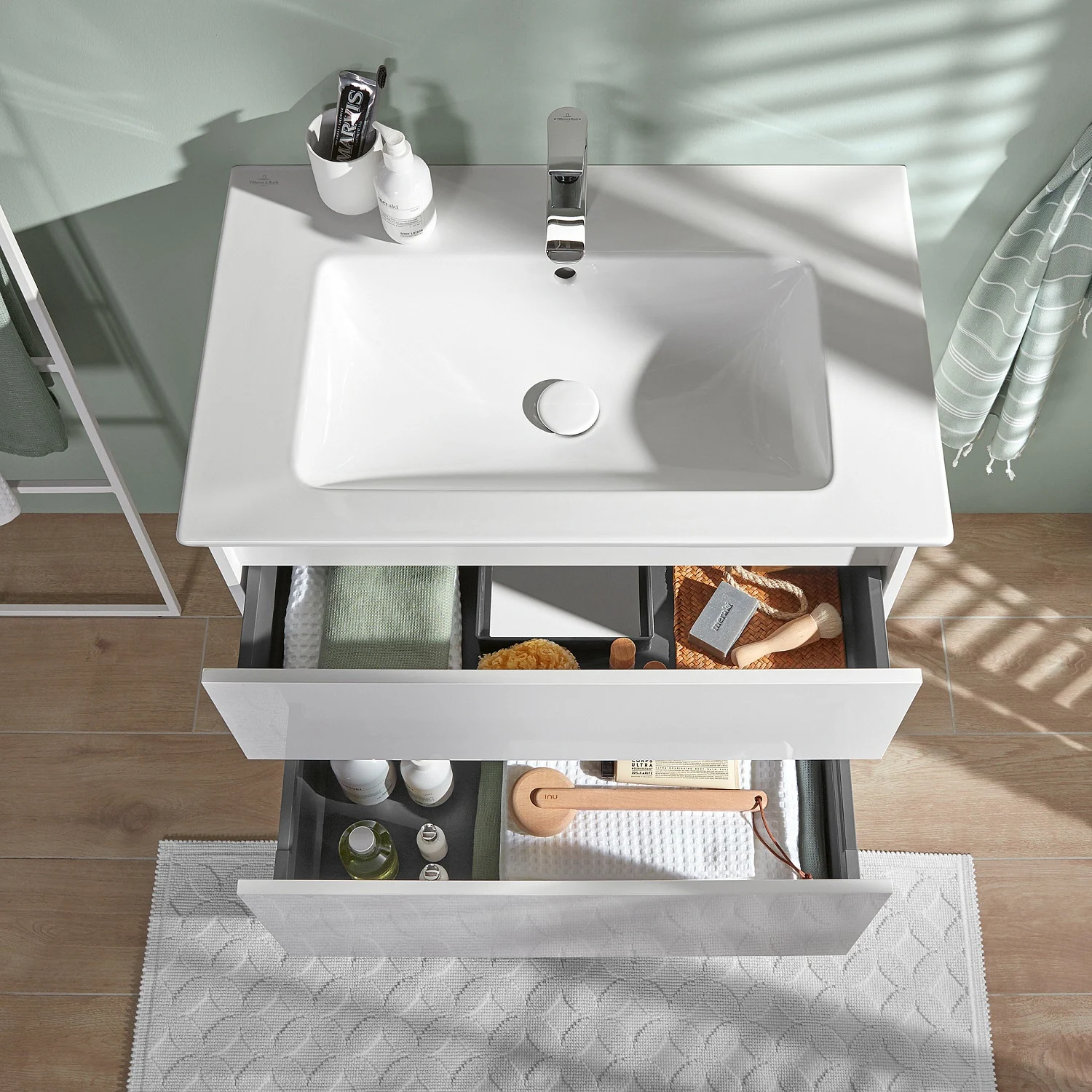 Villeroy & Boch Finero Waschtischunterschrank 80 cm mit Waschtisch und Spiegelschrank, 2 Auszüge Bild 7