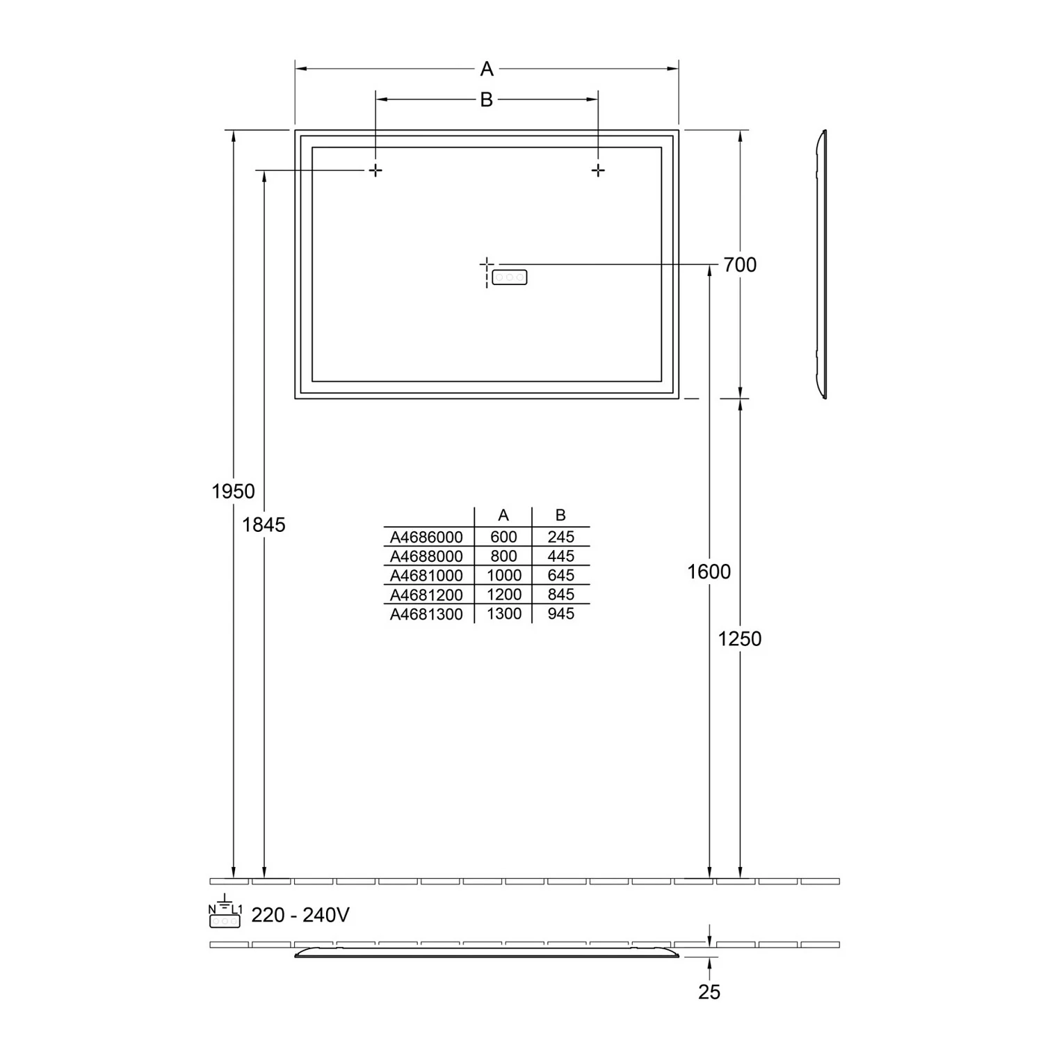Villeroy & Boch Finero Badspiegel 60 x 70 cm mit umlaufendem LED-Lichtband Bild 5