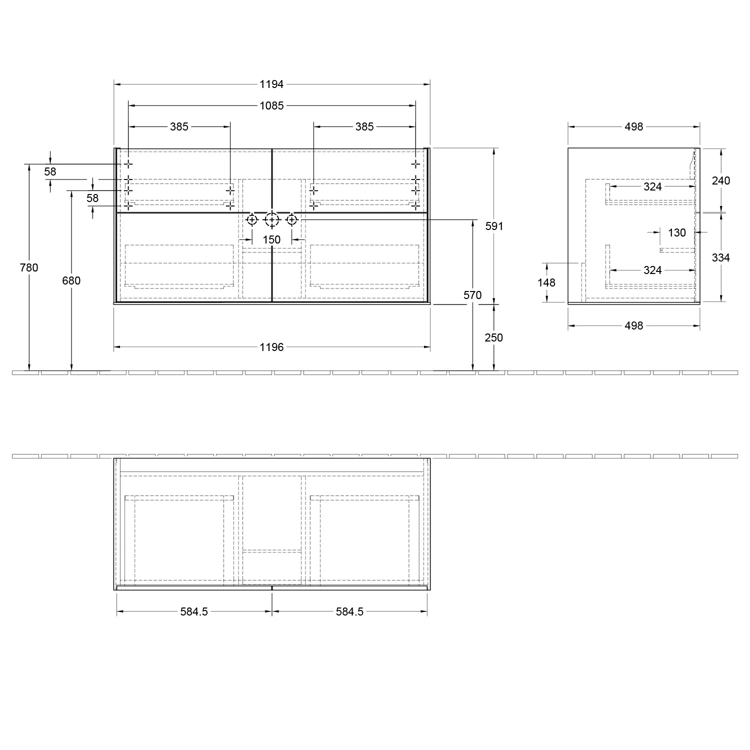 Villeroy & Boch Finion Waschtischunterschrank 119,6 cm, mit 4 Auszügen Bild 5