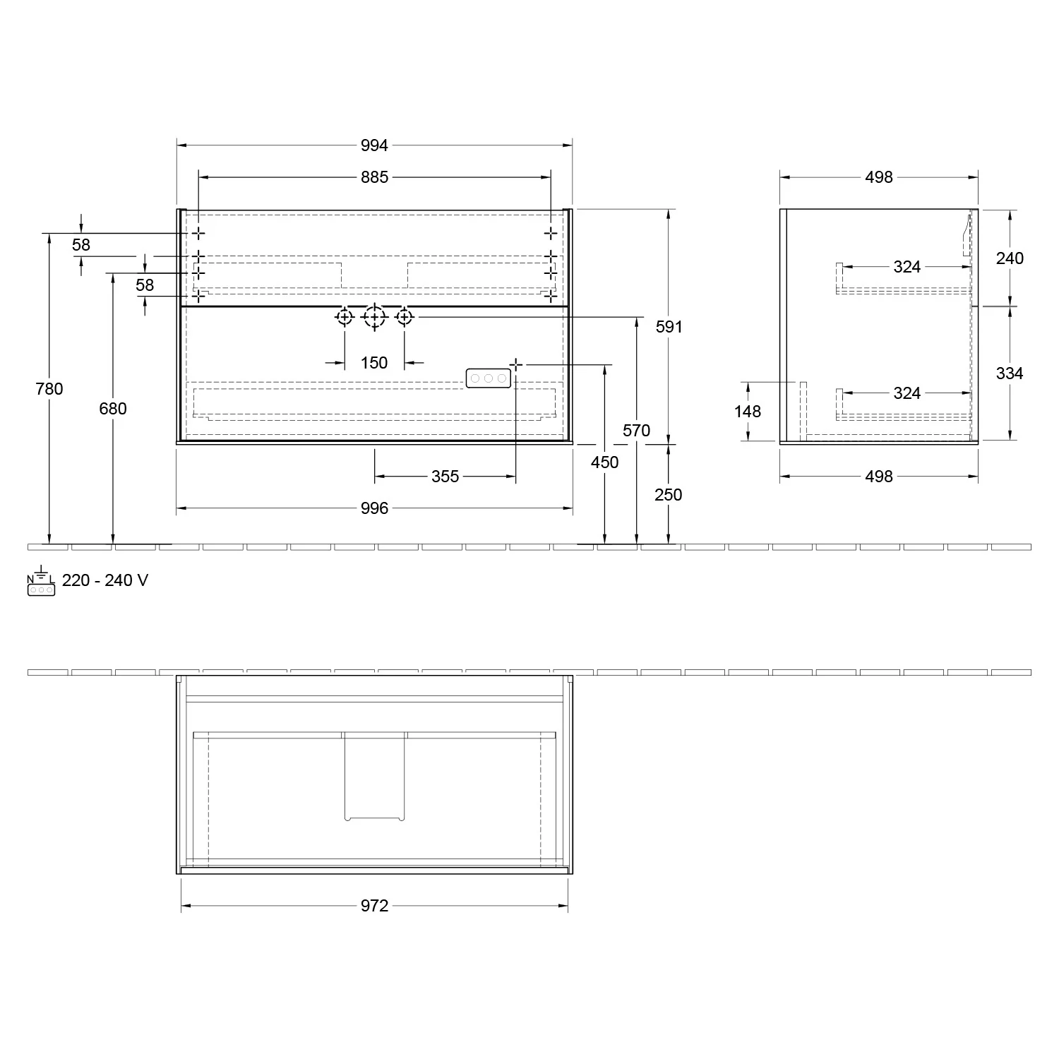 Villeroy & Boch Finion Waschtischunterschrank 99,6 cm mit Wandbeleuchtung, mit 2 Auszügen Bild 5
