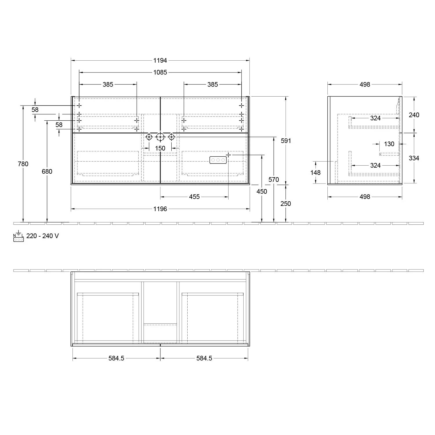 Villeroy & Boch Finion Waschtischunterschrank 119,6 cm mit Wandbeleuchtung, mit 4 Auszügen Bild 5