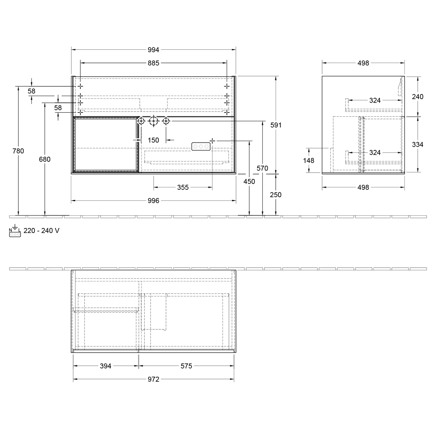 Villeroy & Boch Finion Waschtischunterschrank 99,6 cm mit Regalelement links, 2 Auszügen Bild 5