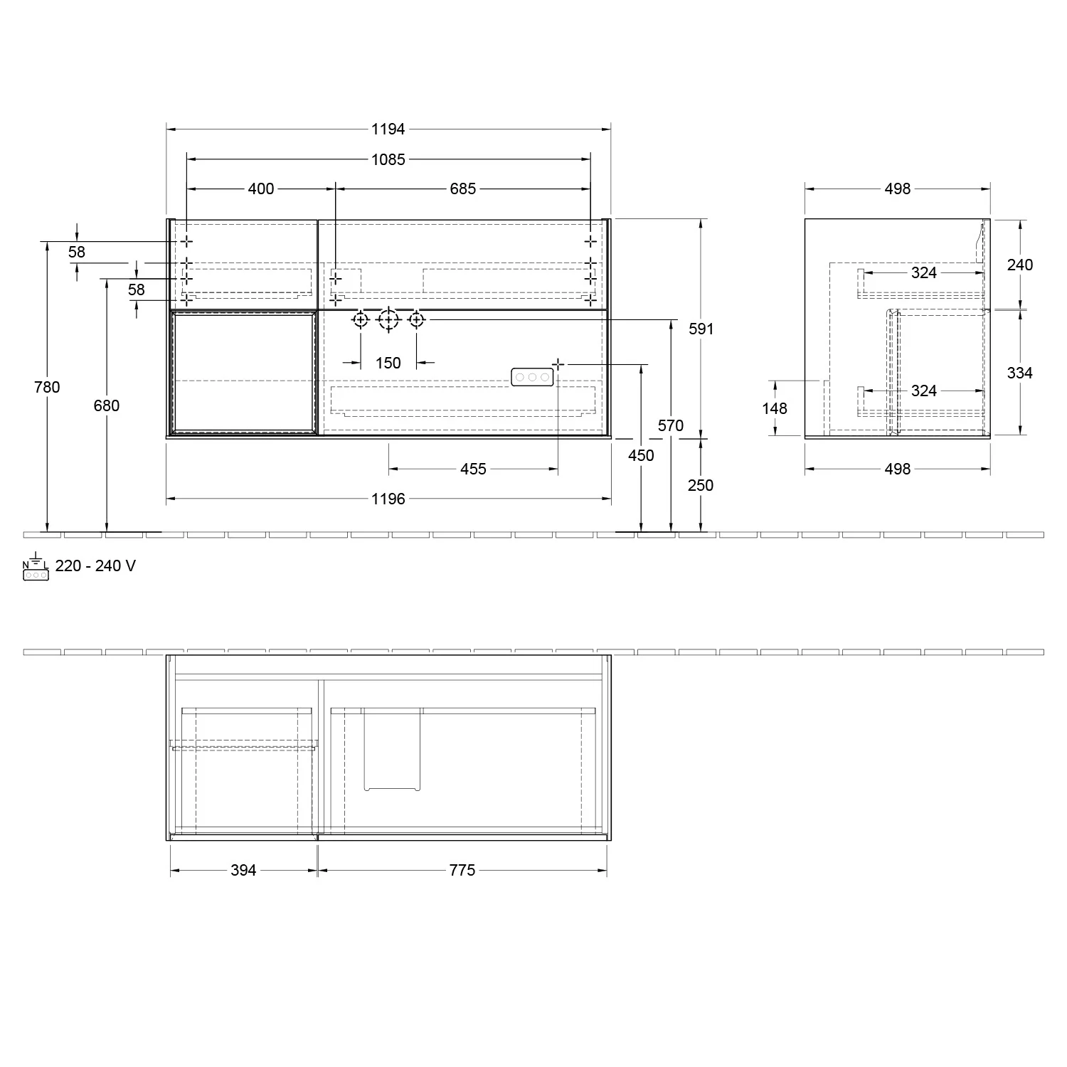 Villeroy & Boch Finion Waschtischunterschrank 119,6 cm mit Regalelement links, 3 Auszügen Bild 5