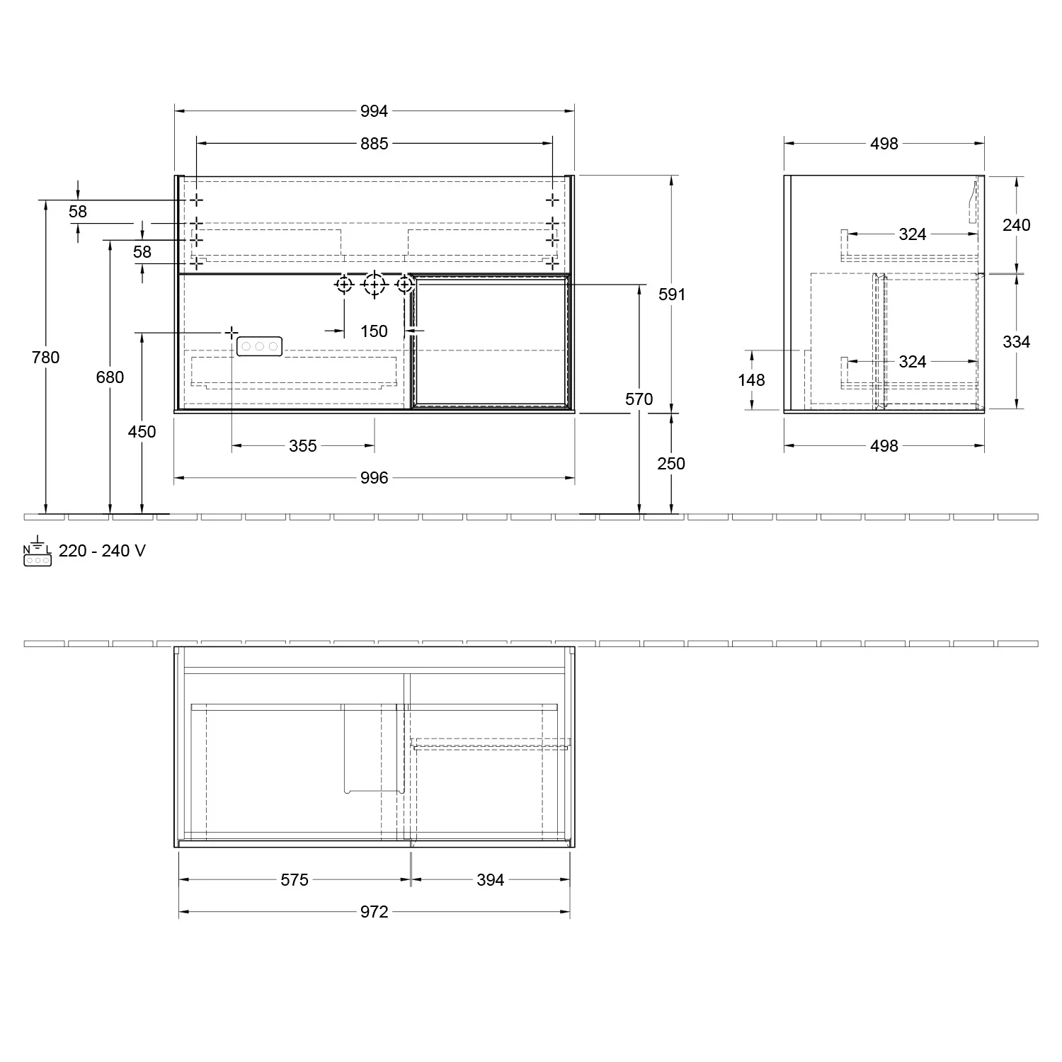 Villeroy & Boch Finion Waschtischunterschrank 99,6 cm mit Regalelement rechts, 2 Auszügen Bild 5