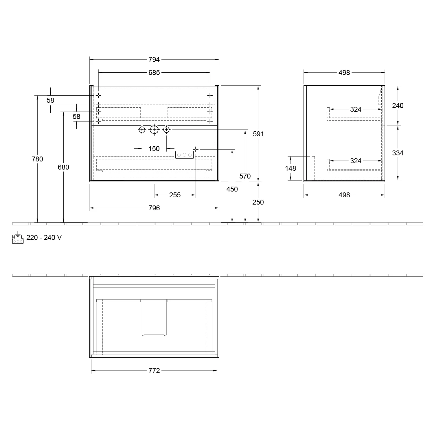Villeroy & Boch Finion Waschtischunterschrank 79,6 cm mit Wandbeleuchtung, mit 2 Auszügen Bild 5