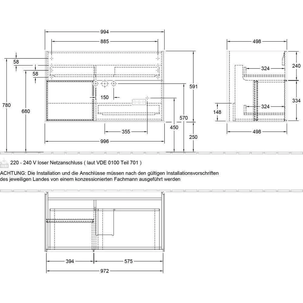 Villeroy & Boch Finion Waschtischunterschrank 99,6 cm mit Regalelement links, 2 Auszügen Bild 5
