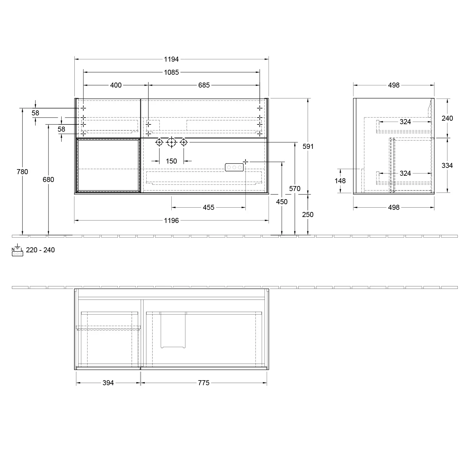 Villeroy & Boch Finion Waschtischunterschrank 119,6 cm mit Regalelement links, 3 Auszügen Bild 5