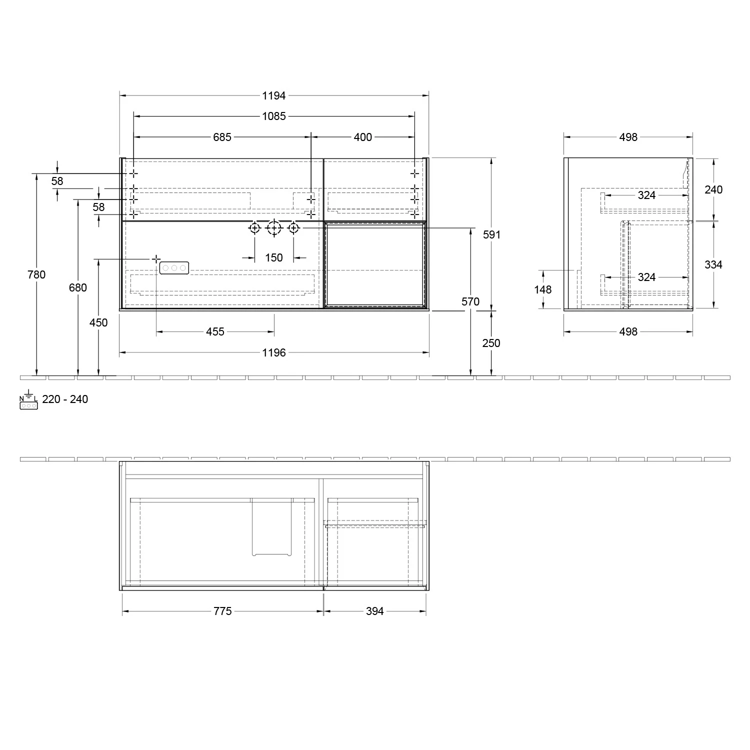 Villeroy & Boch Finion Waschtischunterschrank 119,6 cm mit Regalelement rechts, 3 Auszügen Bild 5
